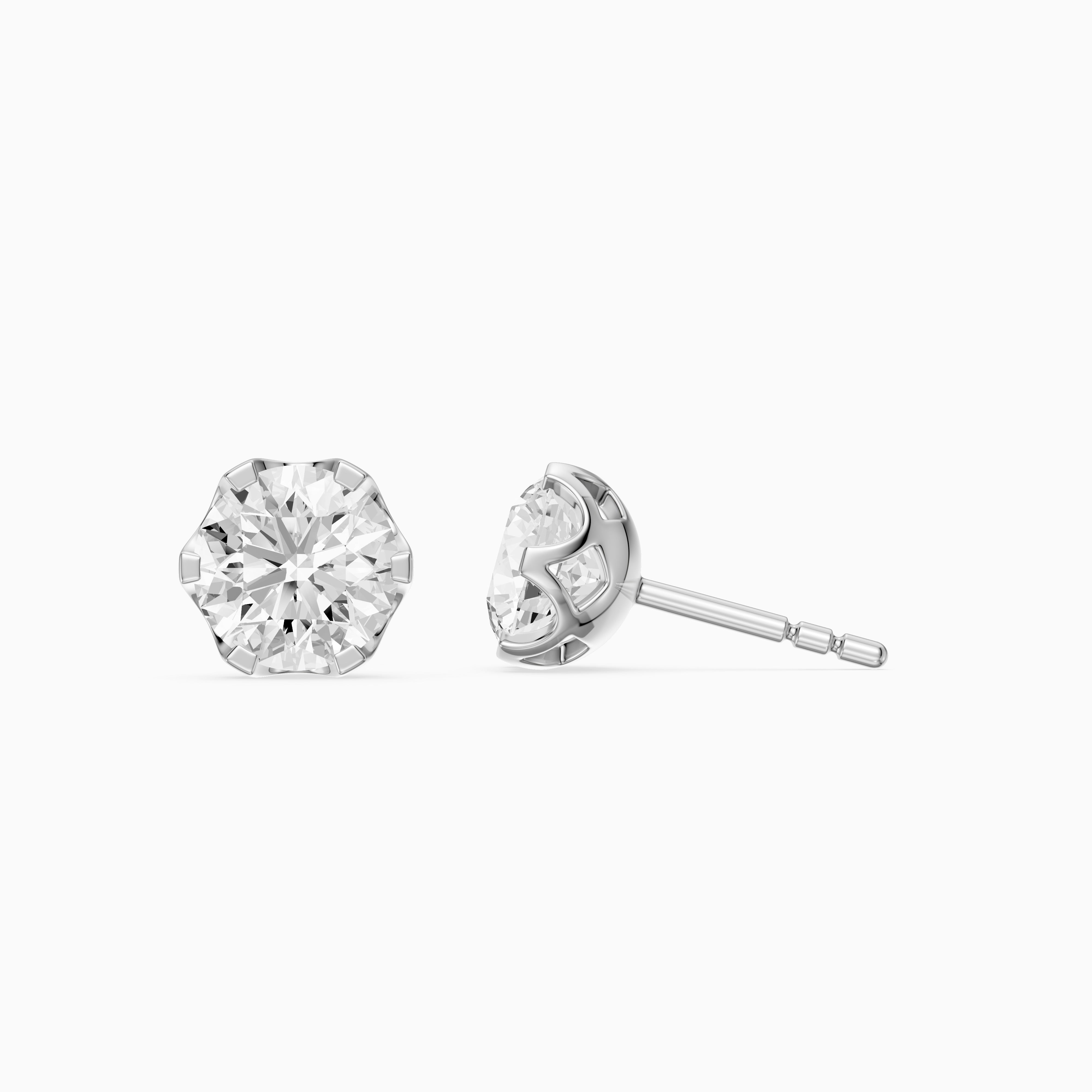 Annora Round Cut Lab Grown Diamond Six Prong Basket Stud Earrings