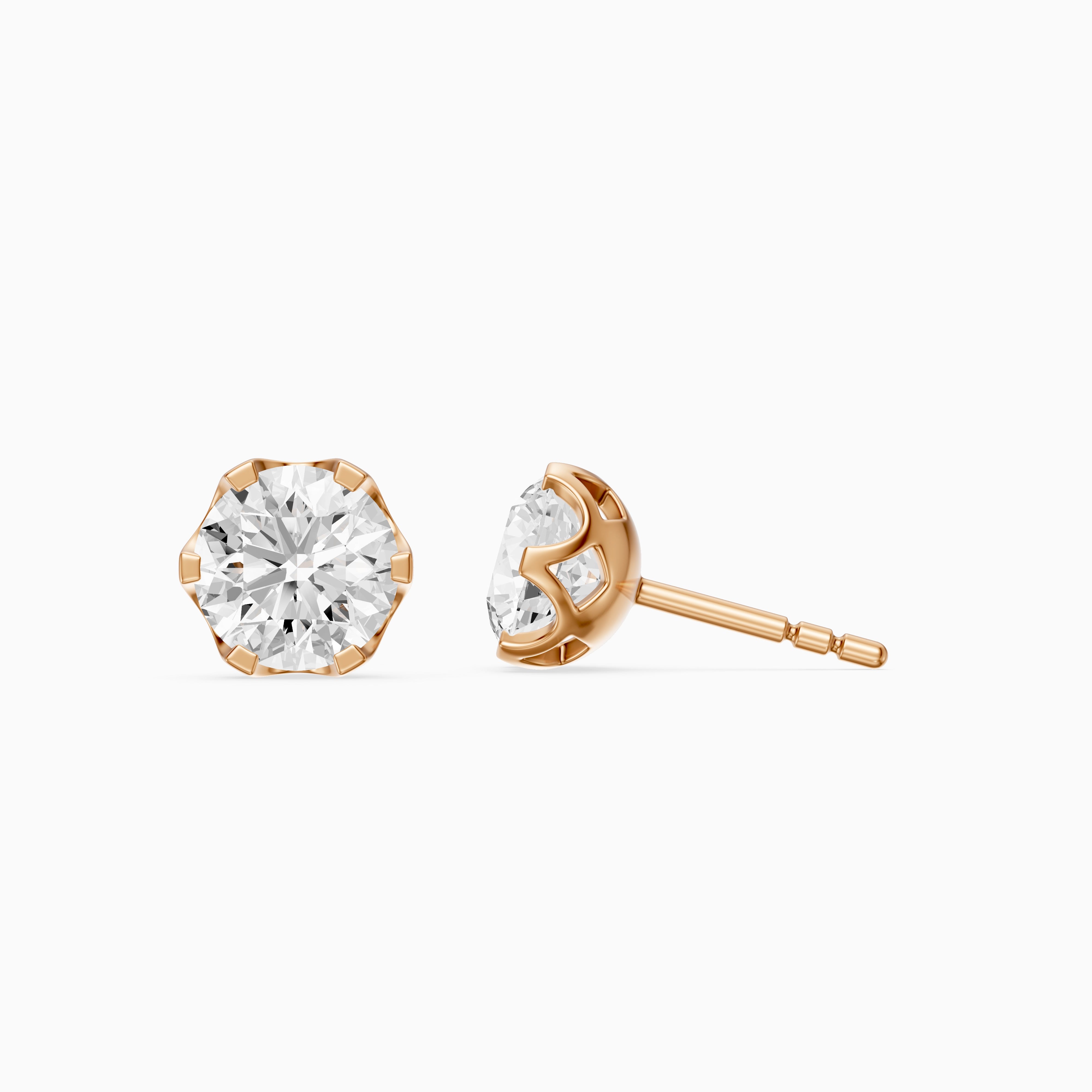 Annora Round Cut Lab Grown Diamond Six Prong Basket Stud Earrings