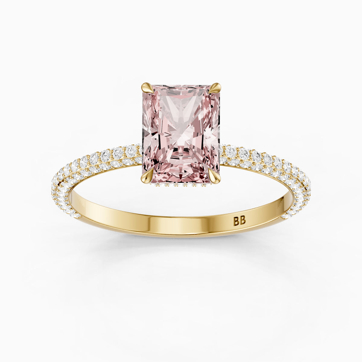 Haisley Radiant Cut Hidden Halo Pink Lab Grown Diamond Ring with Pave Band