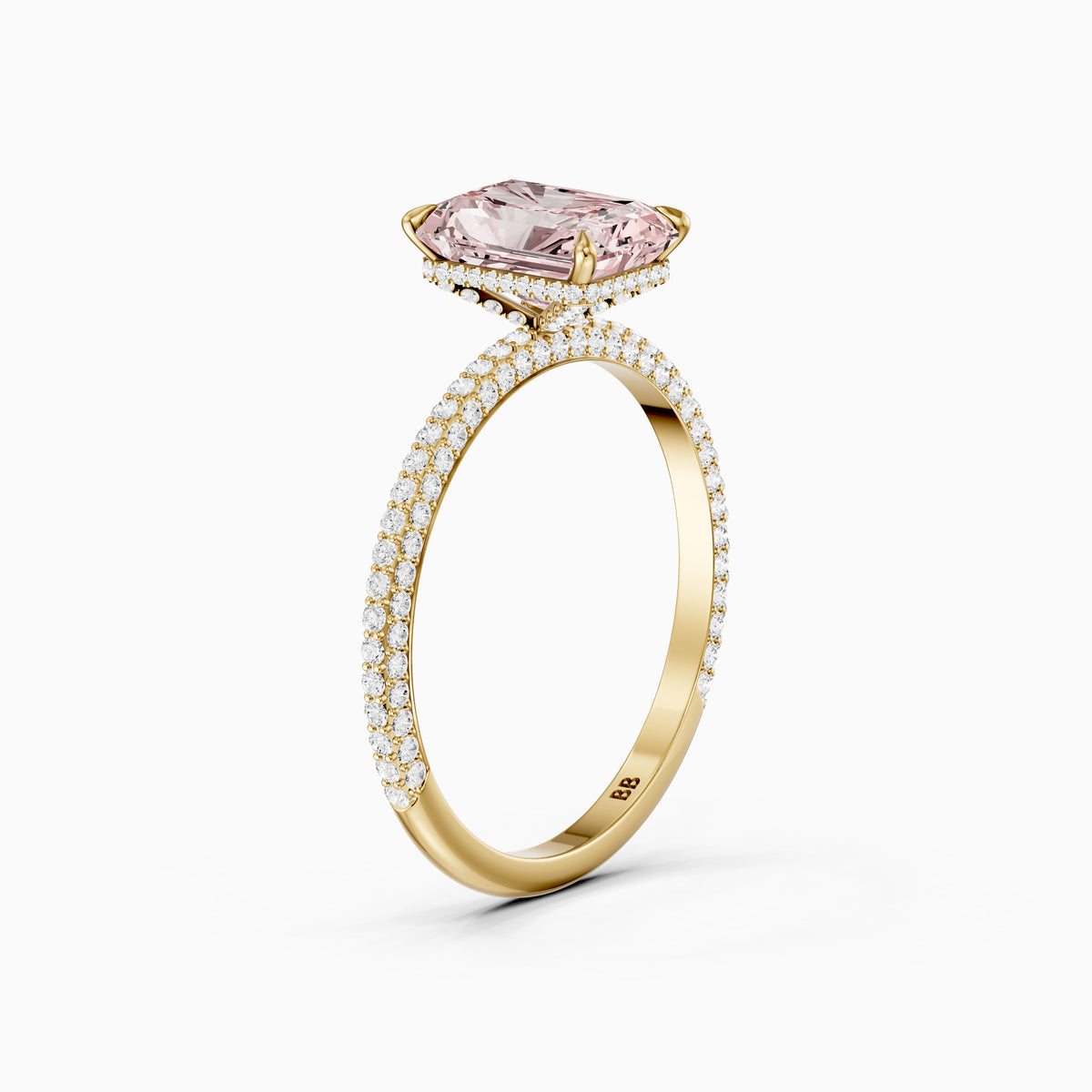 Haisley Radiant Cut Hidden Halo Pink Lab Grown Diamond Ring with Pave Band