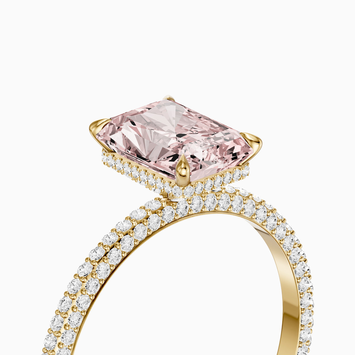 Haisley Radiant Cut Hidden Halo Pink Lab Grown Diamond Ring with Pave Band