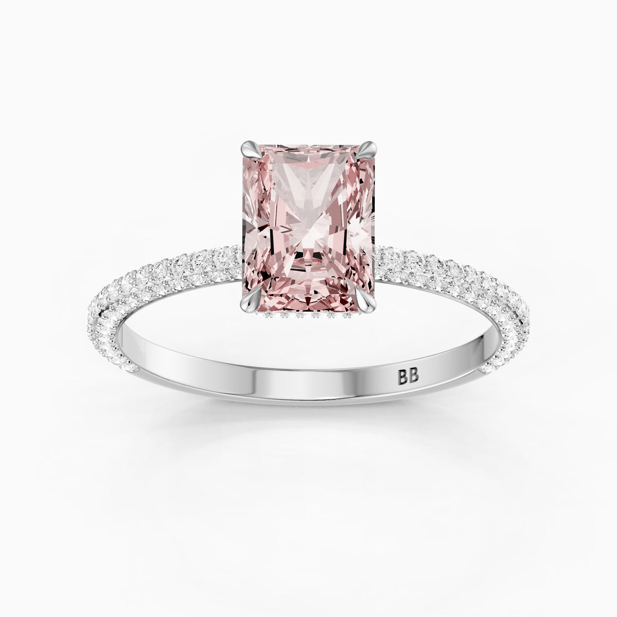 Haisley Radiant Cut Hidden Halo Pink Lab Grown Diamond Ring with Pave Band