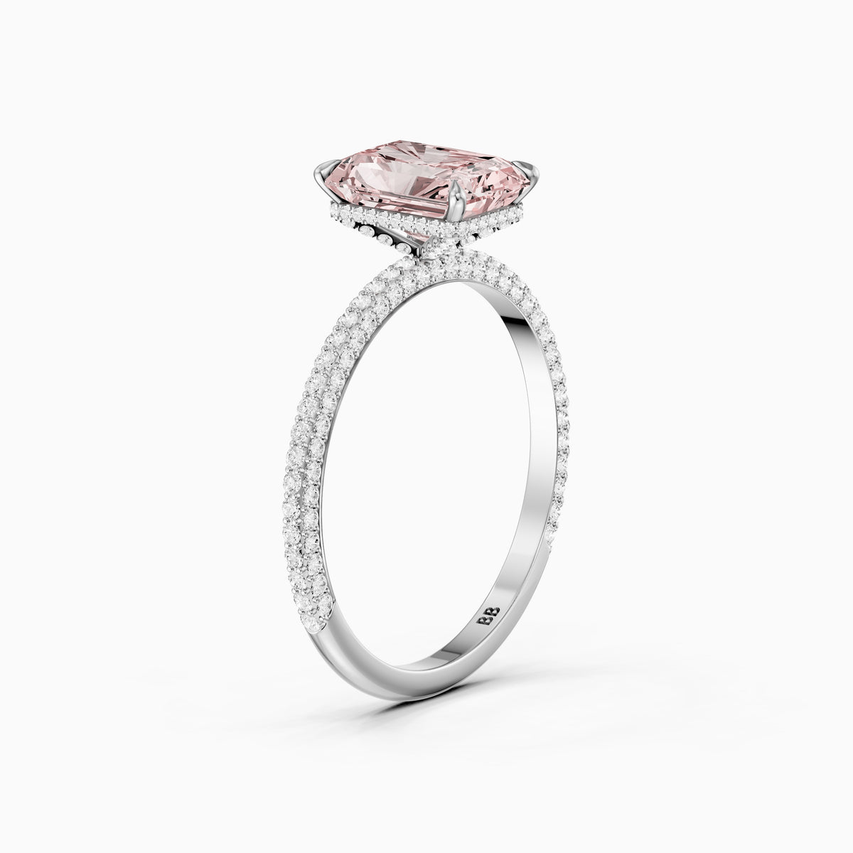 Haisley Radiant Cut Hidden Halo Pink Lab Grown Diamond Ring with Pave Band