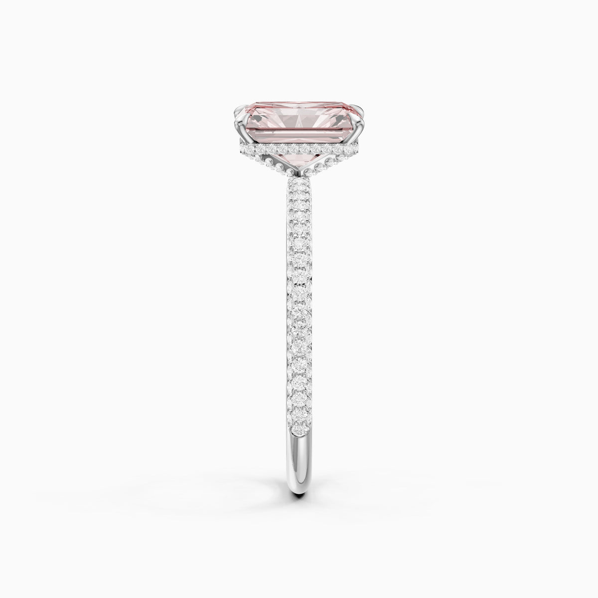 Haisley Radiant Cut Hidden Halo Pink Lab Grown Diamond Ring with Pave Band