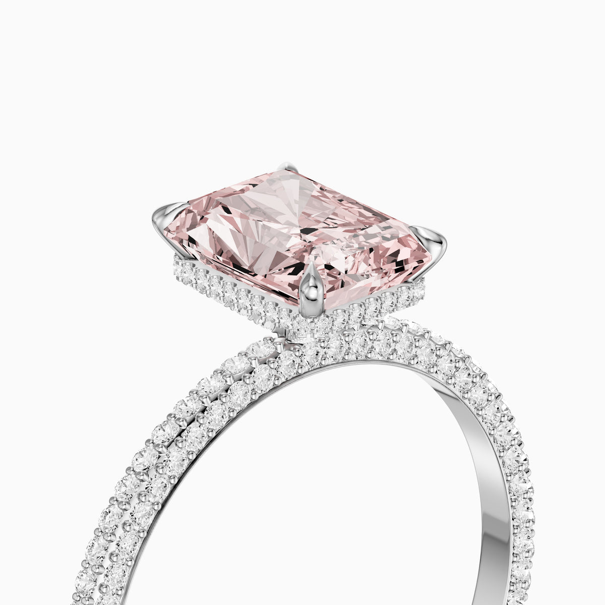 Haisley Radiant Cut Hidden Halo Pink Lab Grown Diamond Ring with Pave Band