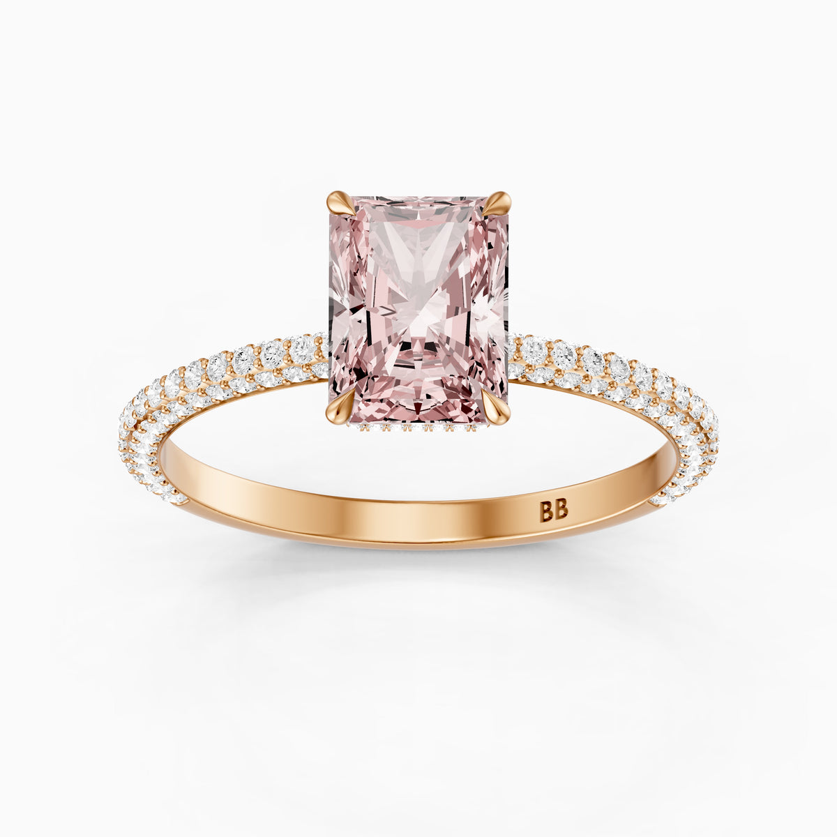 Haisley Radiant Cut Hidden Halo Pink Lab Grown Diamond Ring with Pave Band
