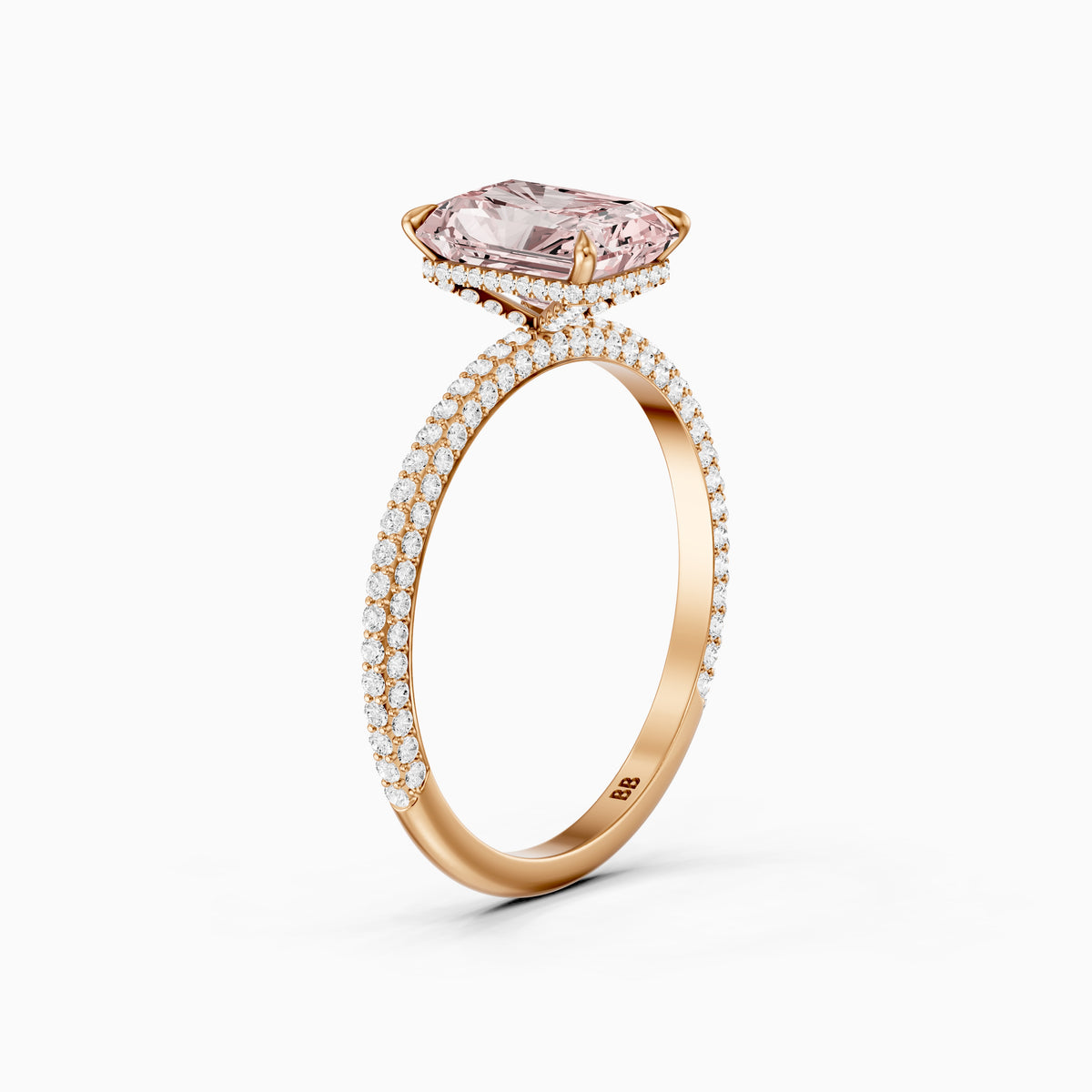 Haisley Radiant Cut Hidden Halo Pink Lab Grown Diamond Ring with Pave Band