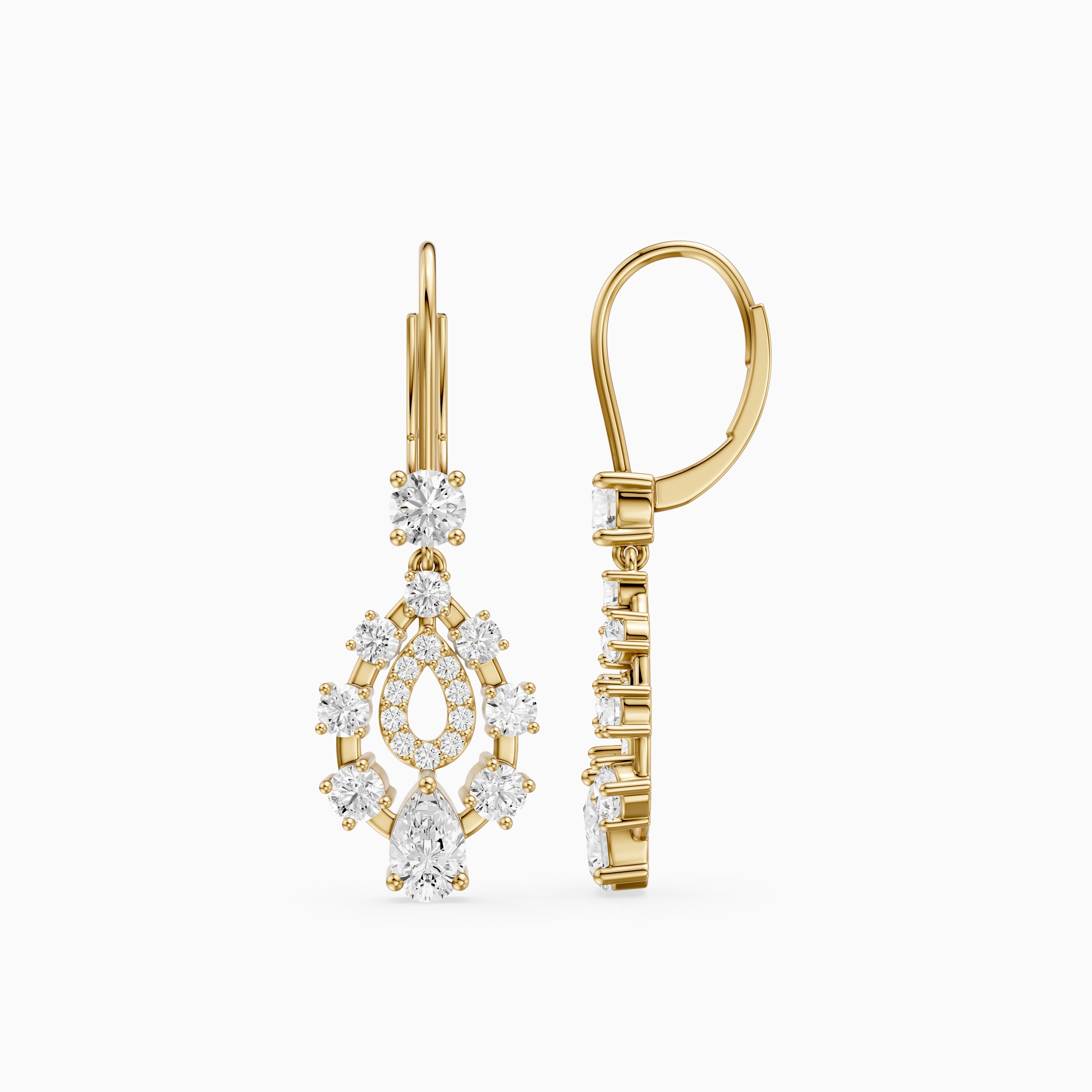 Heather Pear and Round Lab Grown Diamond Cluster Drop Earrings
