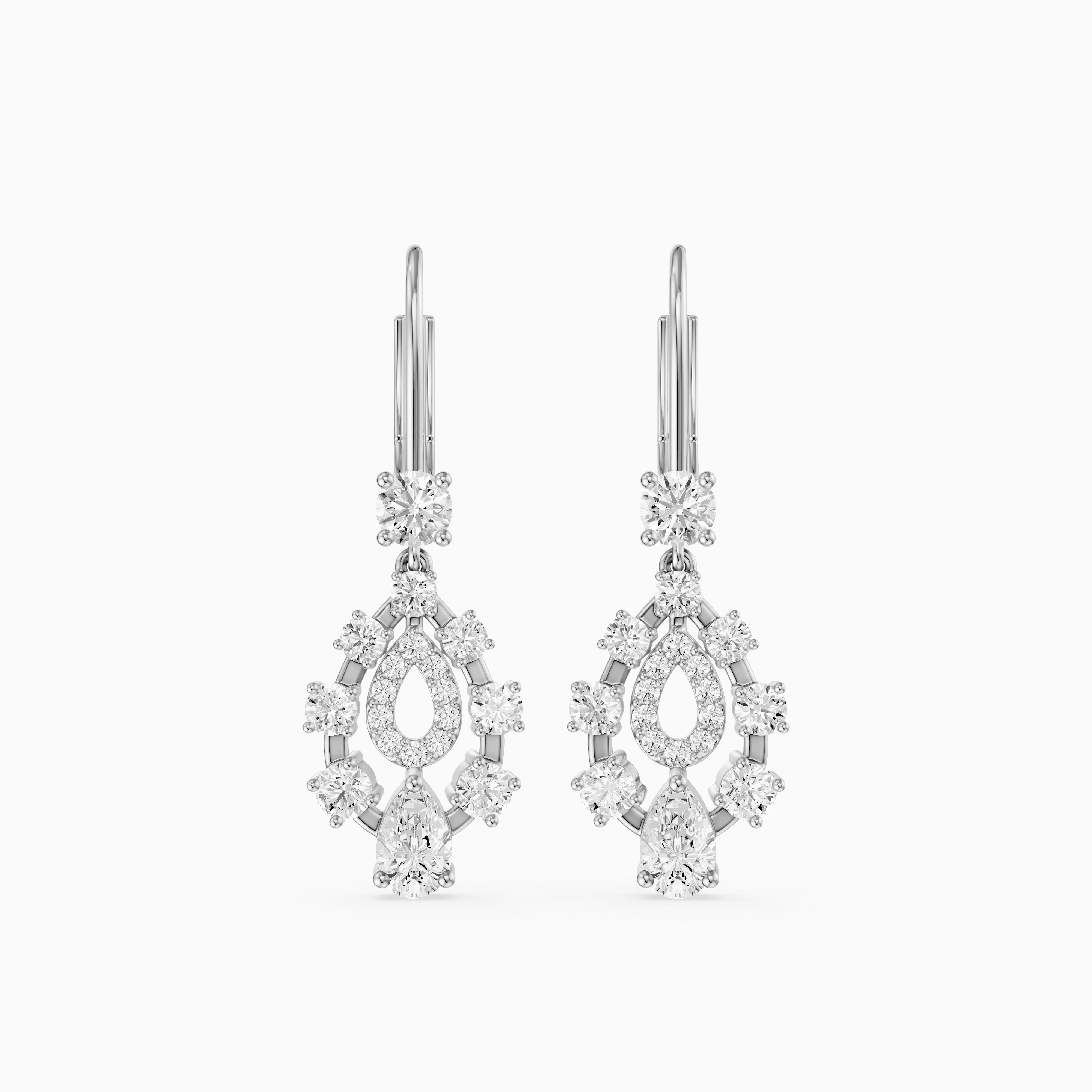 Heather Pear and Round Lab Grown Diamond Cluster Drop Earrings