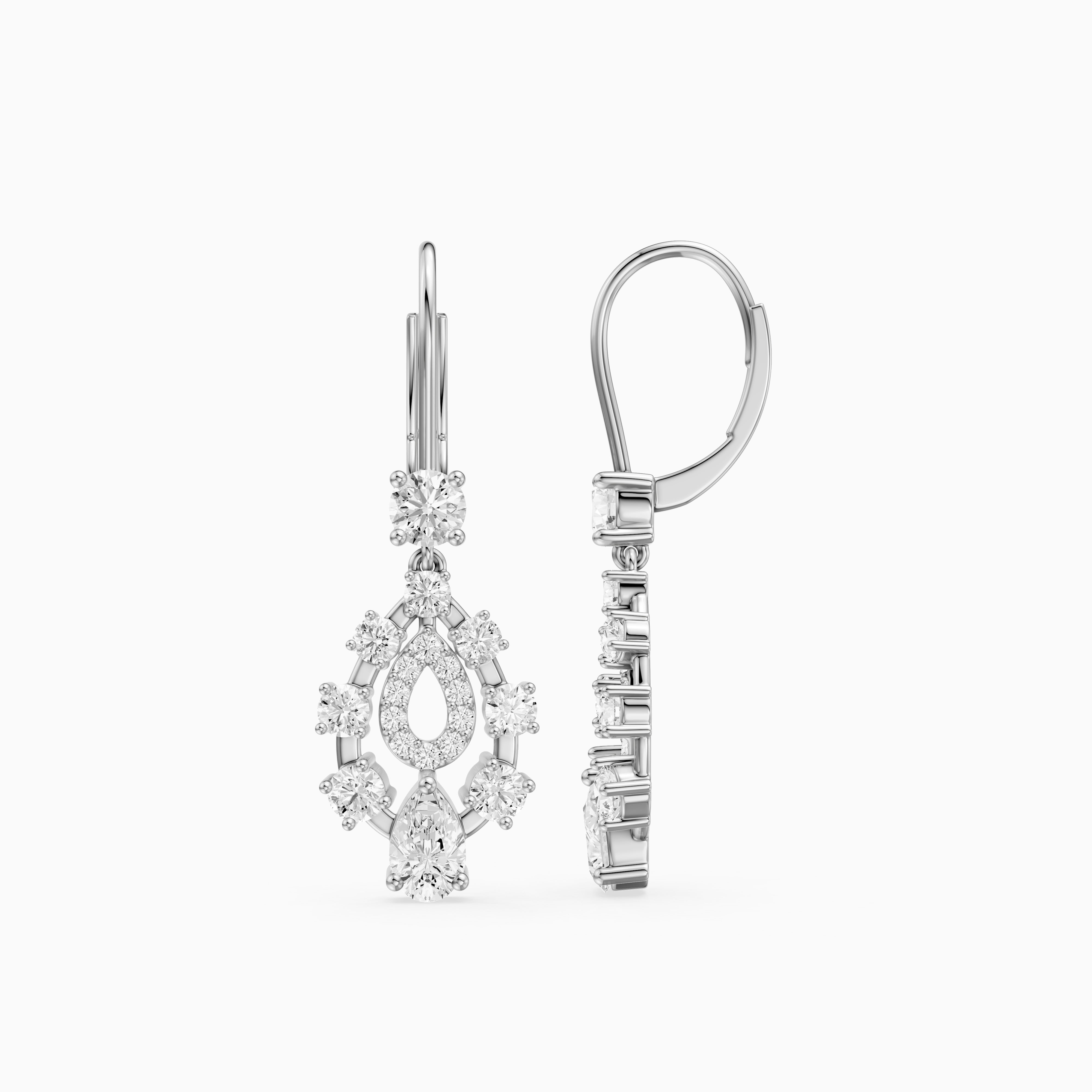 Heather Pear and Round Lab Grown Diamond Cluster Drop Earrings