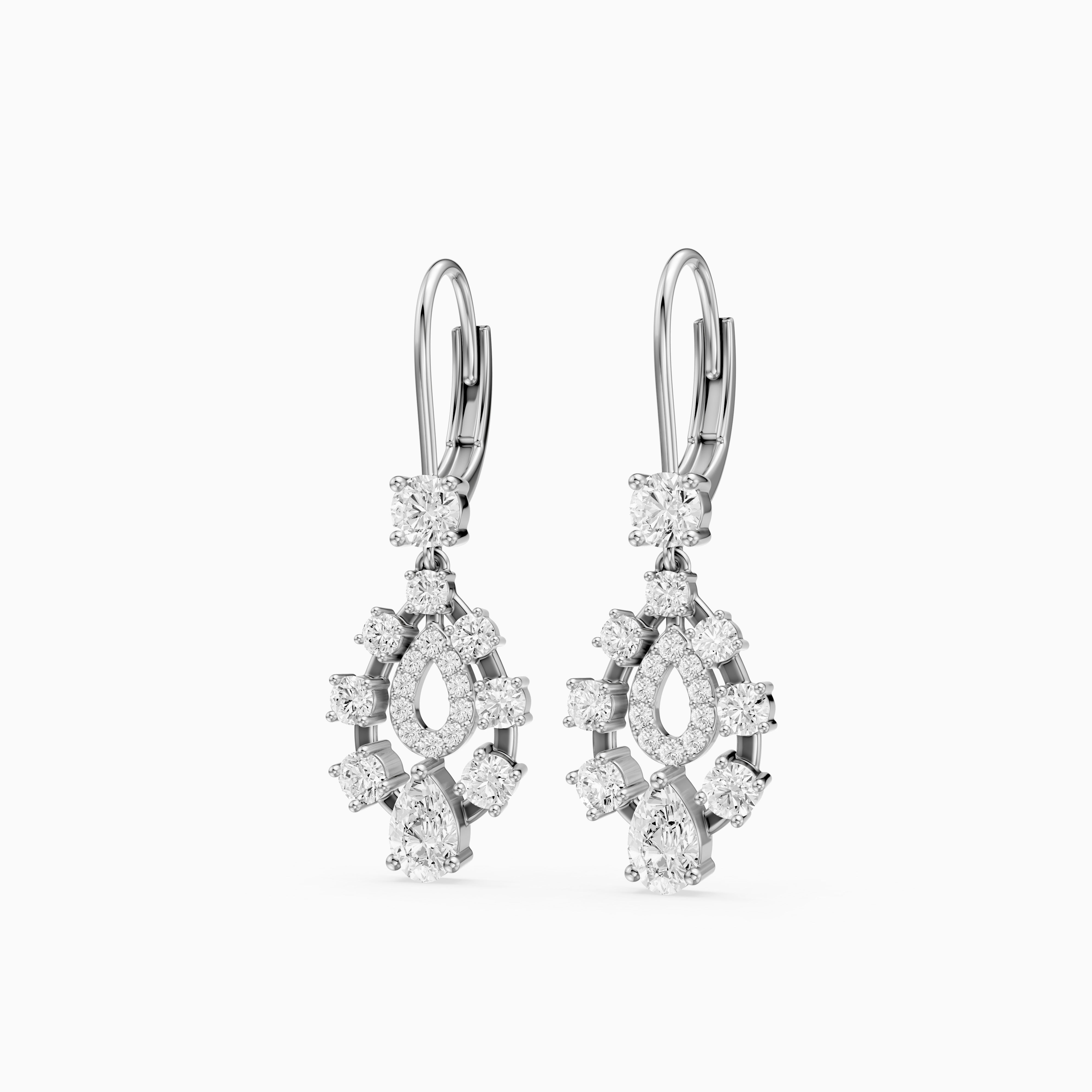 Heather Pear and Round Lab Grown Diamond Cluster Drop Earrings