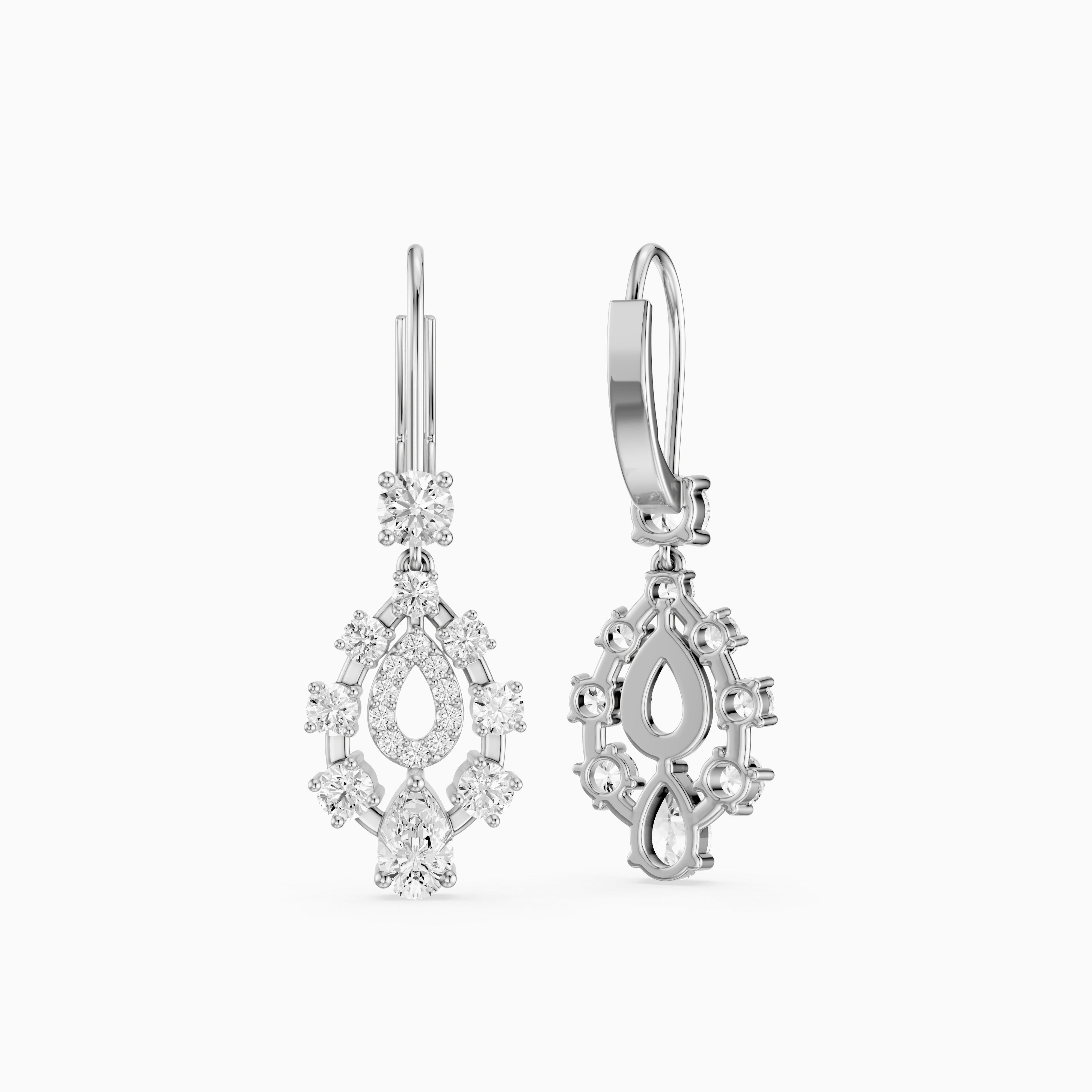 Heather Pear and Round Lab Grown Diamond Cluster Drop Earrings