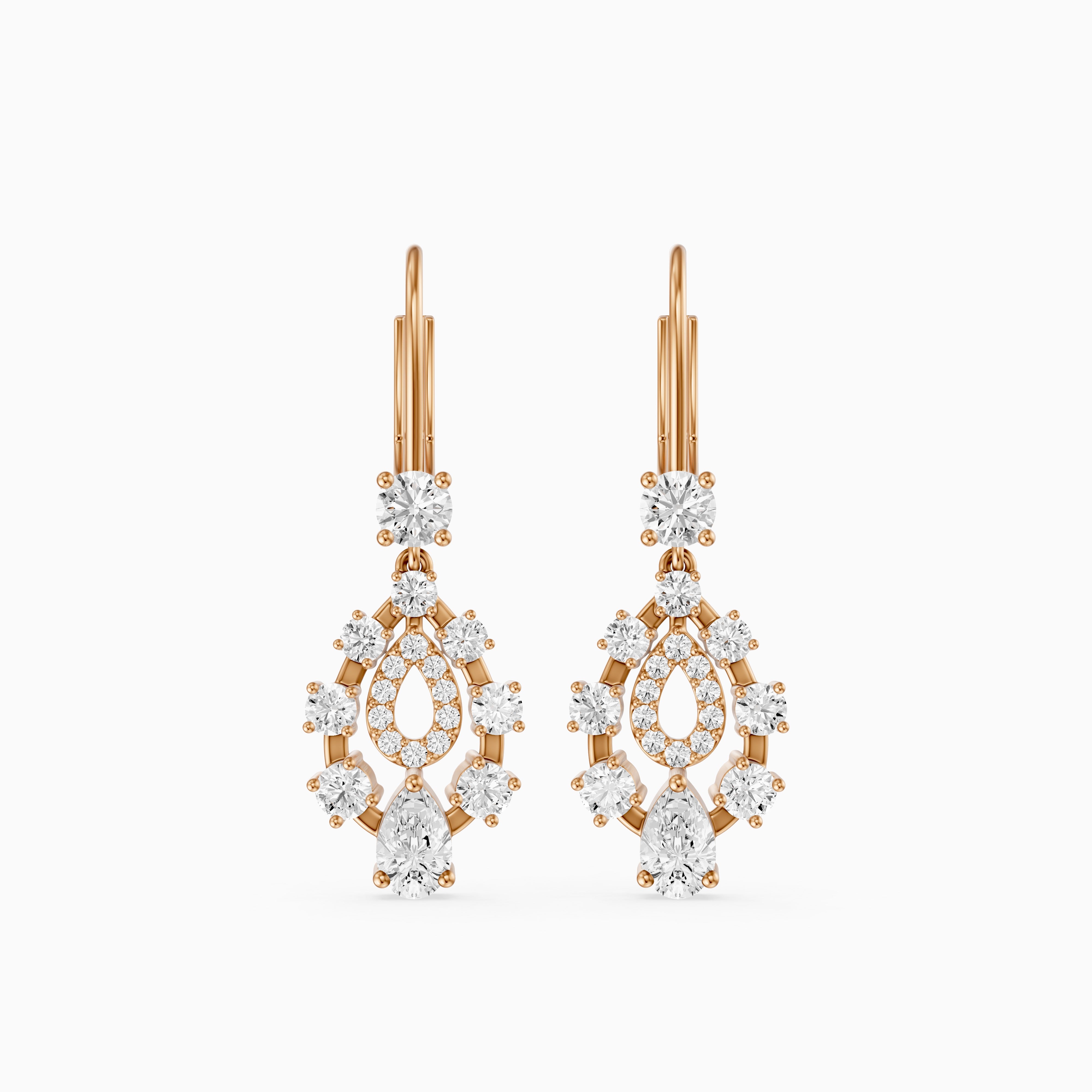 Heather Pear and Round Lab Grown Diamond Cluster Drop Earrings