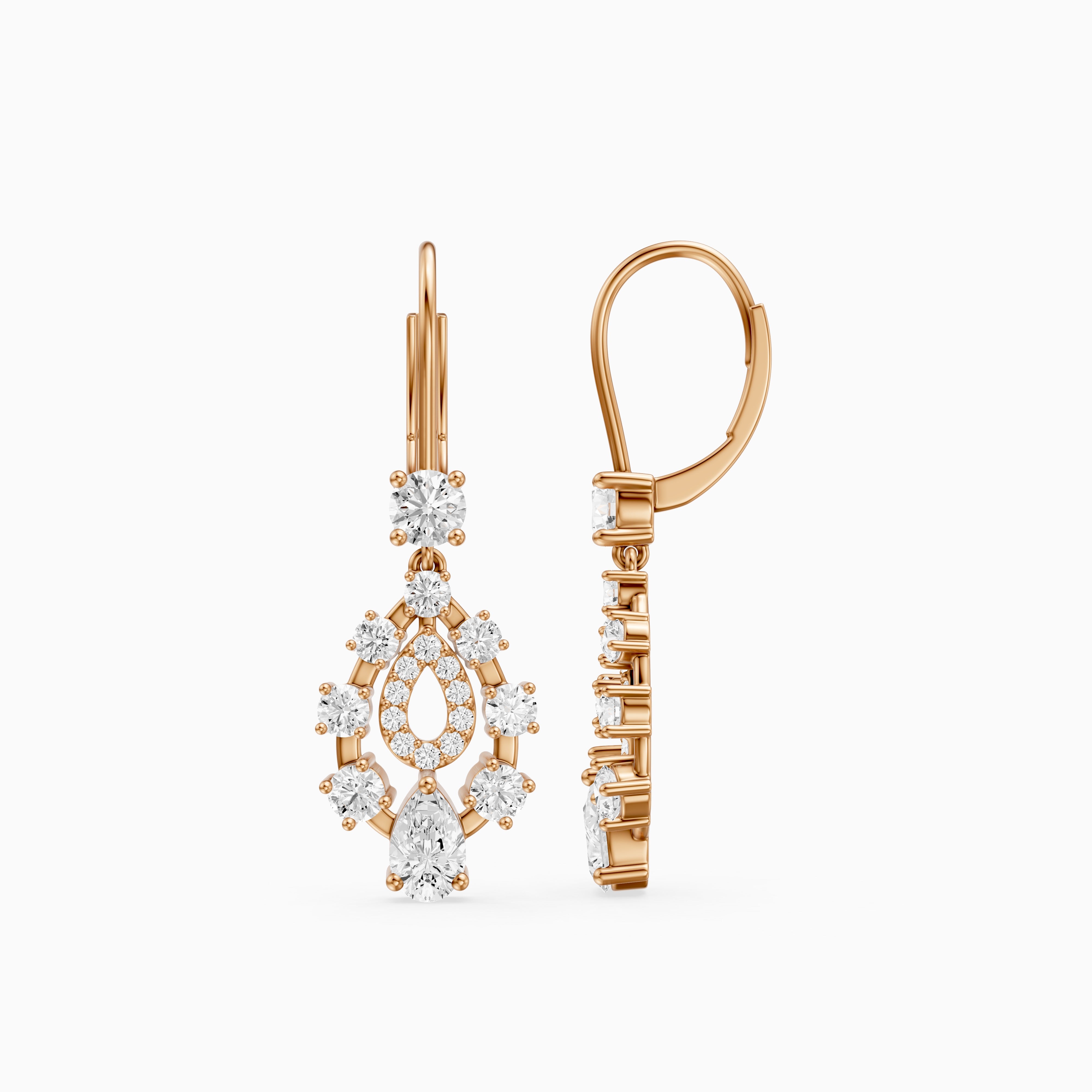 Heather Pear and Round Lab Grown Diamond Cluster Drop Earrings