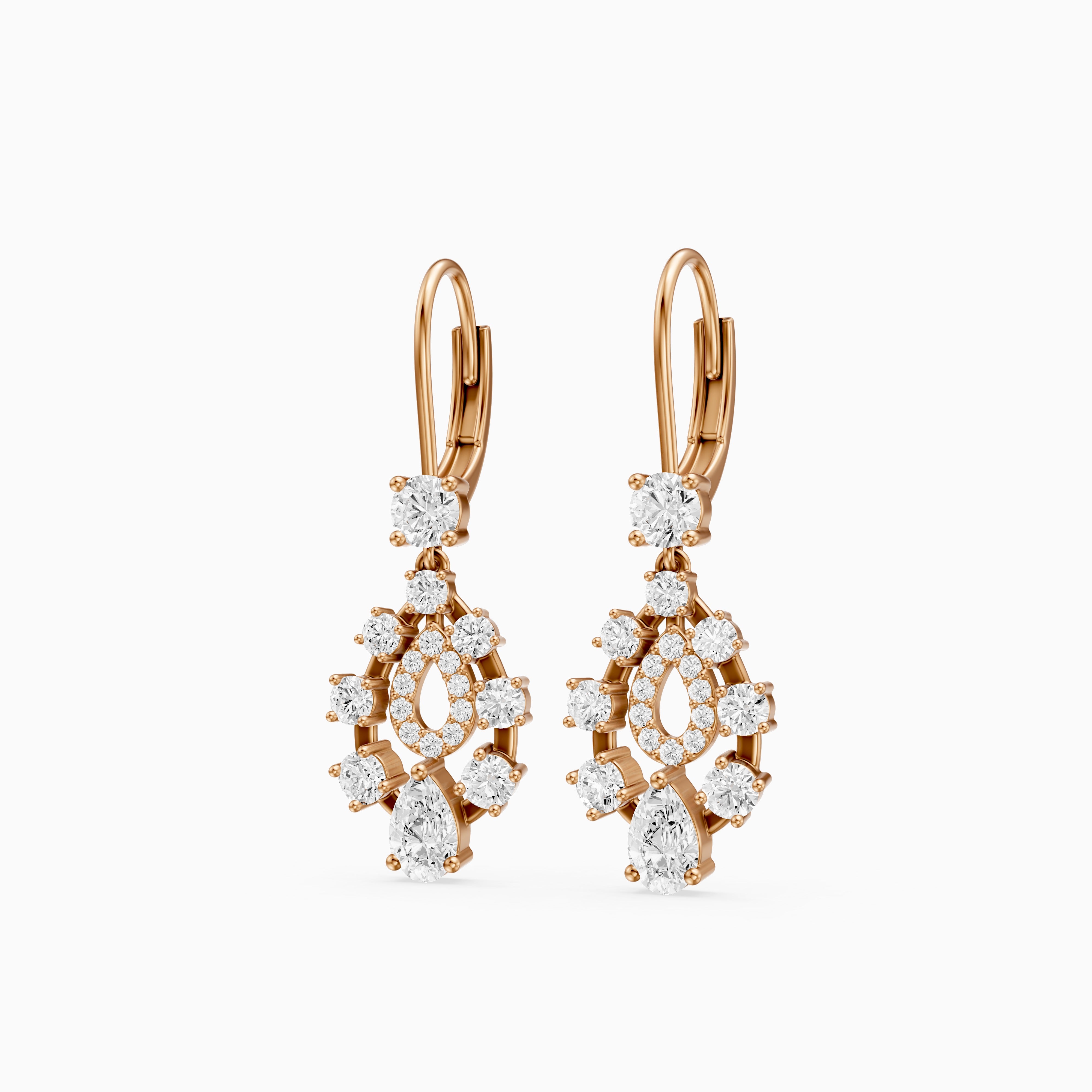 Heather Pear and Round Lab Grown Diamond Cluster Drop Earrings