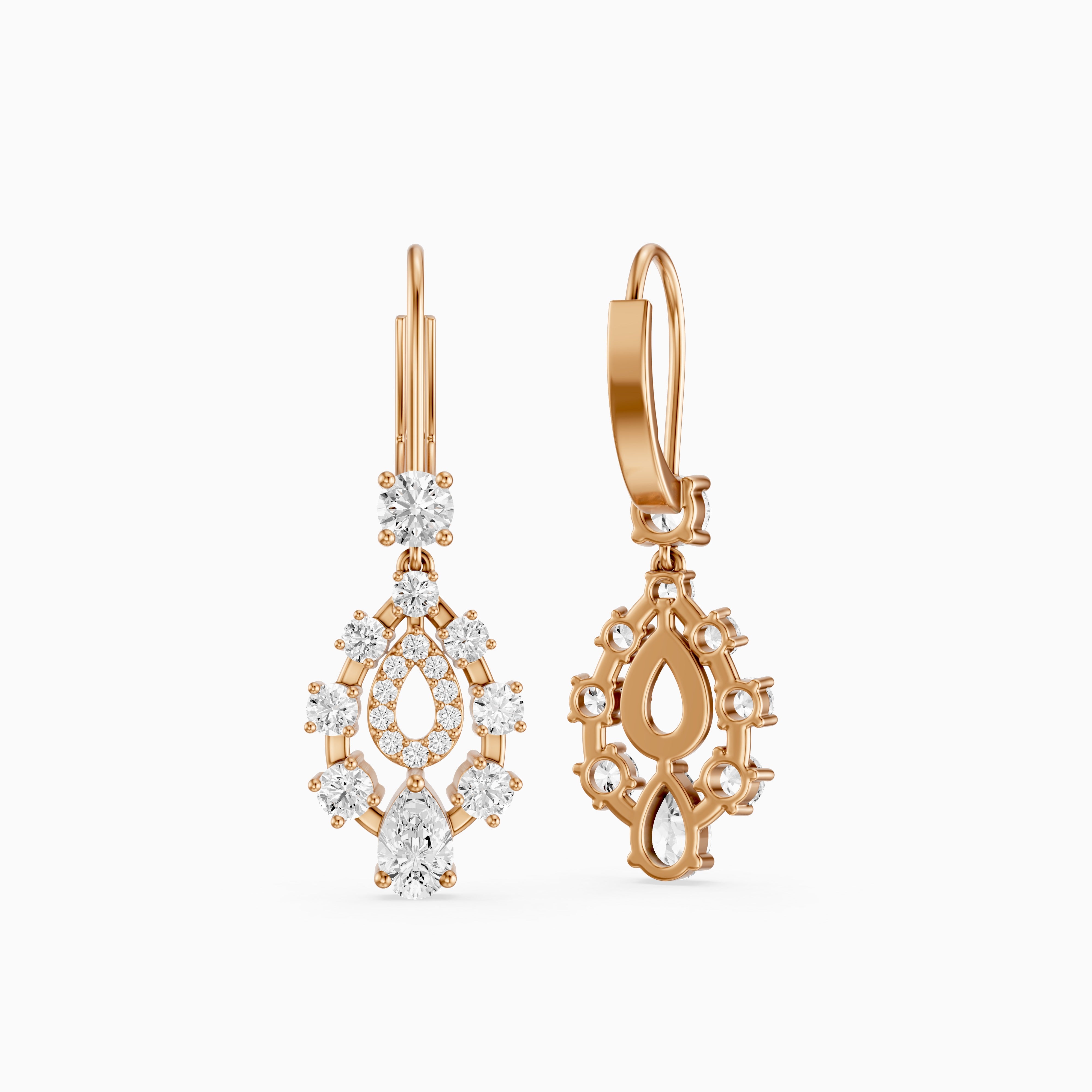Heather Pear and Round Lab Grown Diamond Cluster Drop Earrings