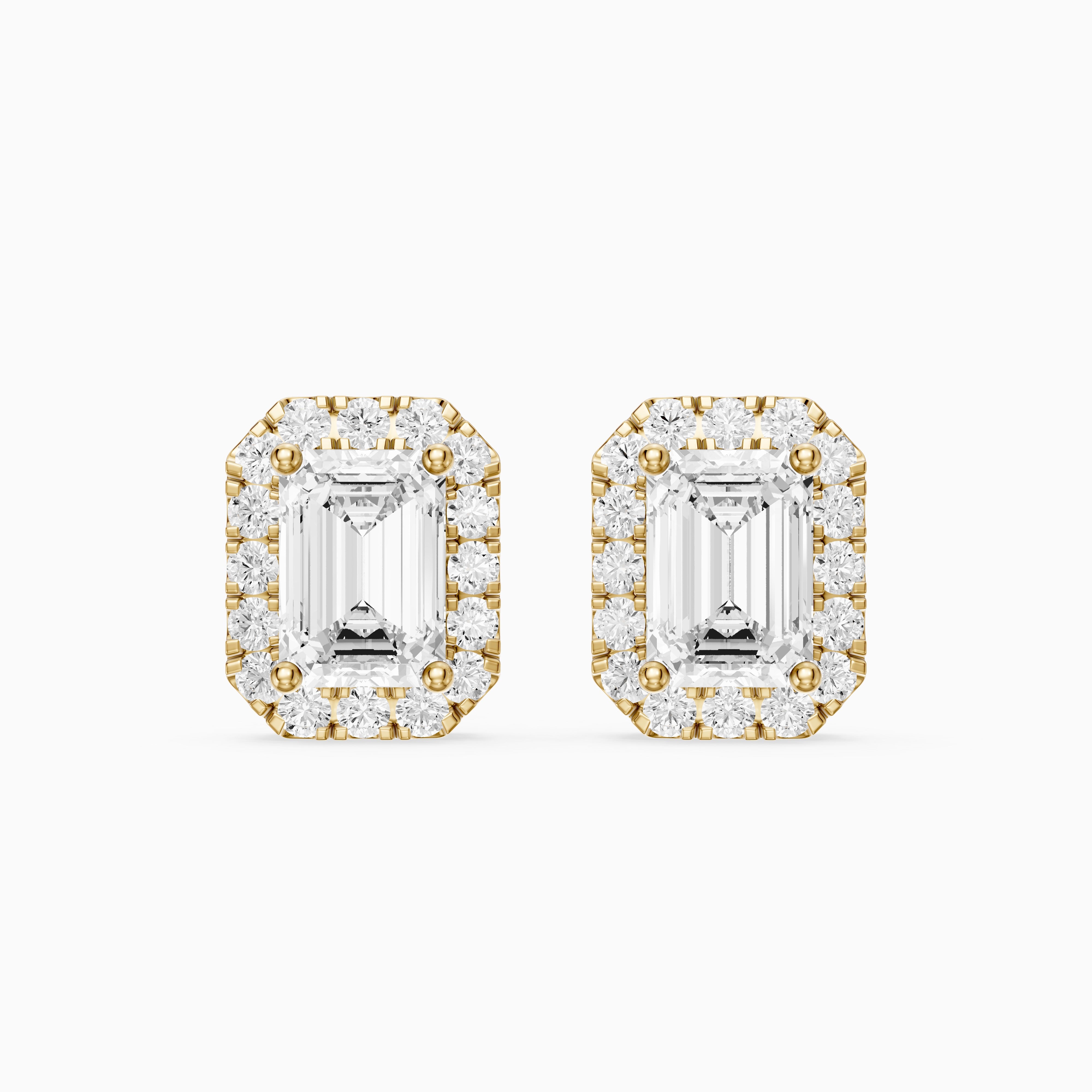 Briseis Emerald Cut Lab Grown Diamond Halo Frame Stud Earrings