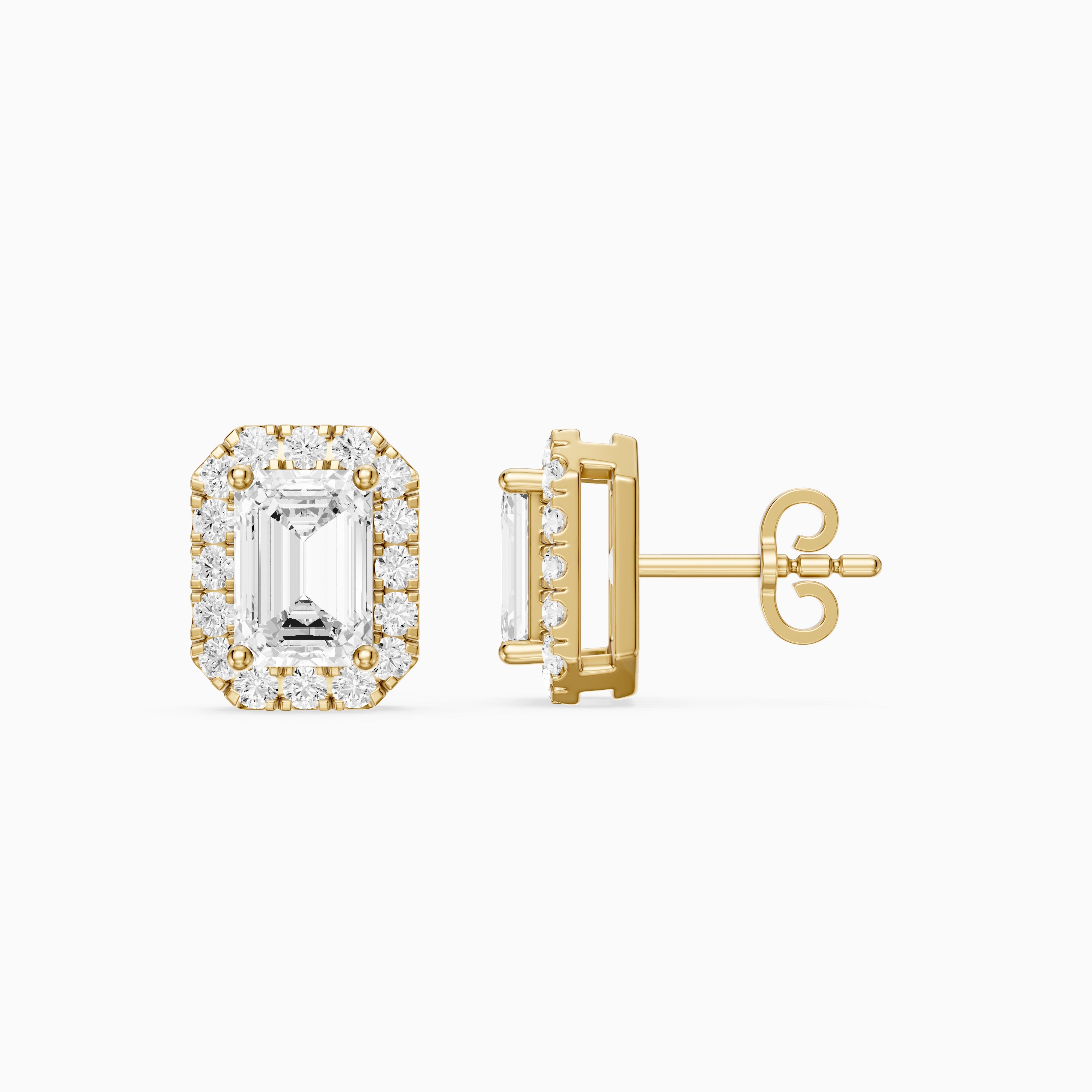 Briseis Emerald Cut Lab Grown Diamond Halo Frame Stud Earrings