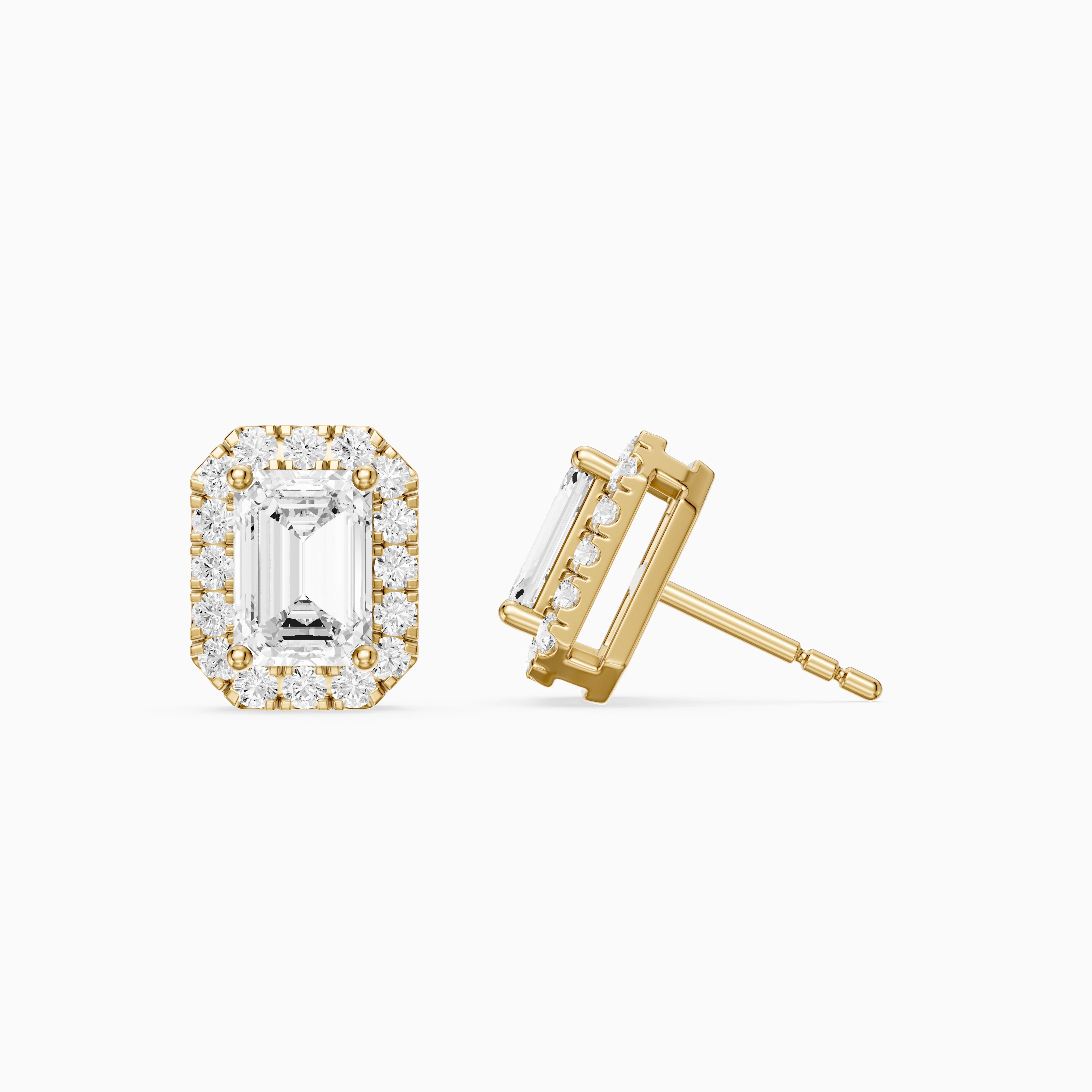 Briseis Emerald Cut Lab Grown Diamond Halo Frame Stud Earrings