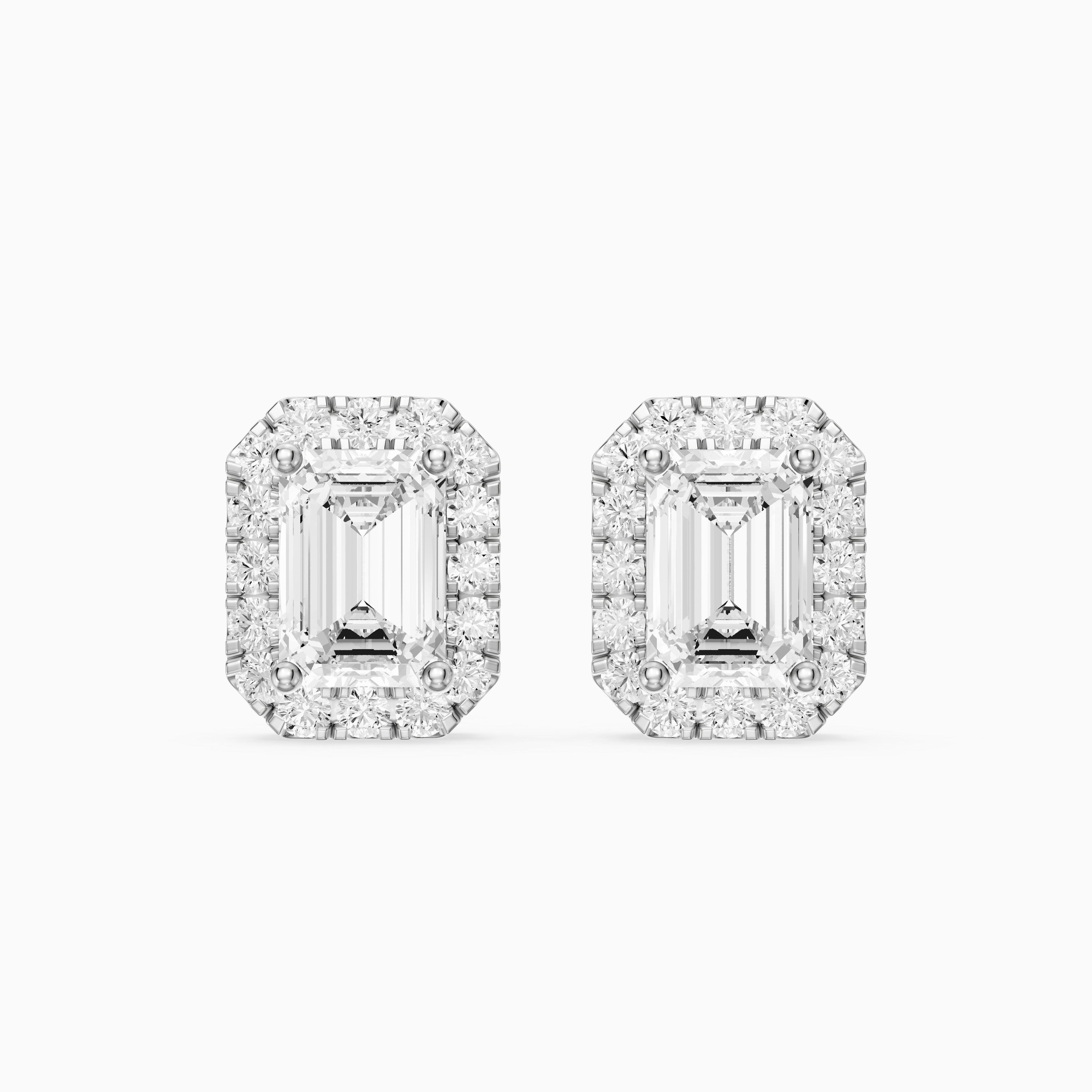 Briseis Emerald Cut Lab Grown Diamond Halo Frame Stud Earrings