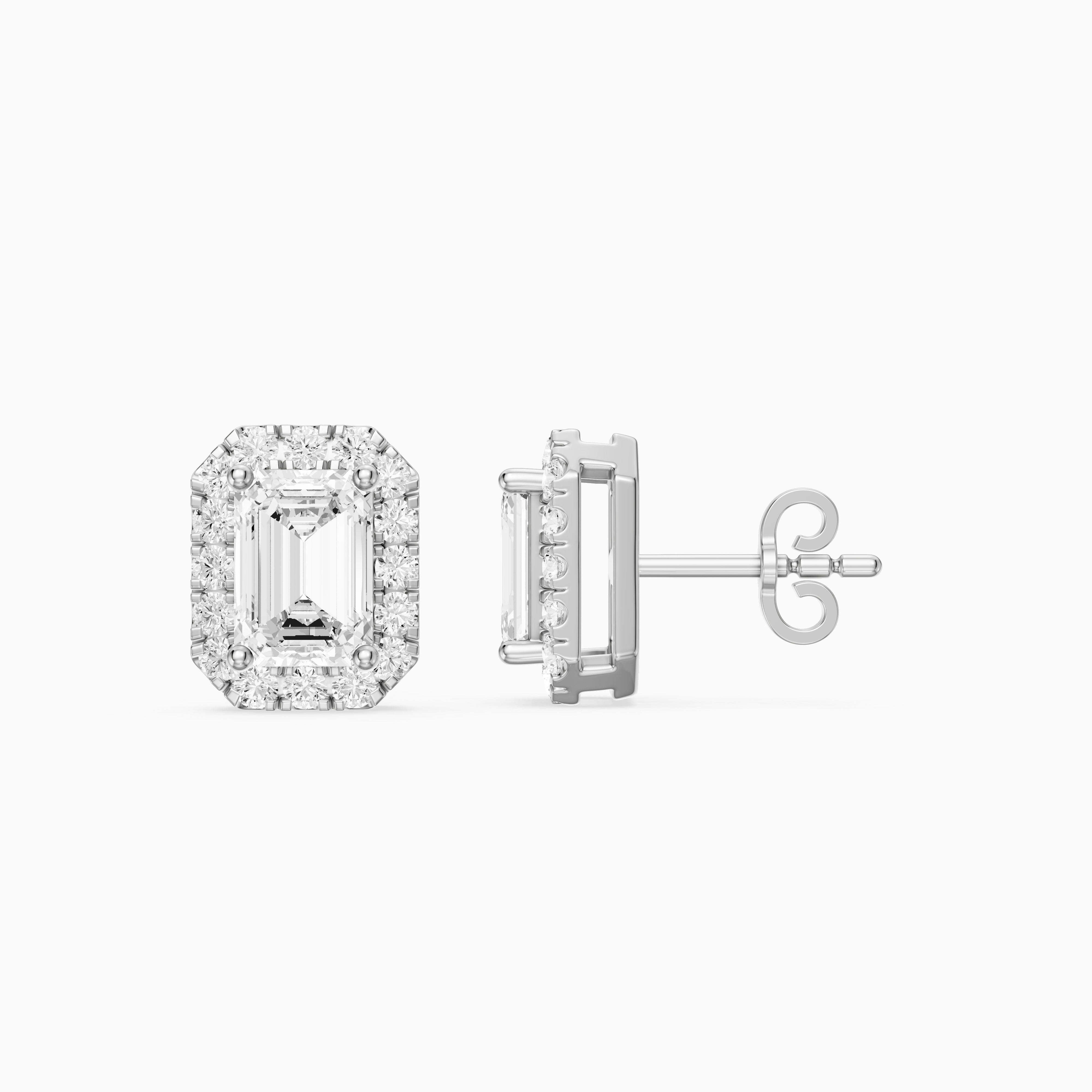 Briseis Emerald Cut Lab Grown Diamond Halo Frame Stud Earrings