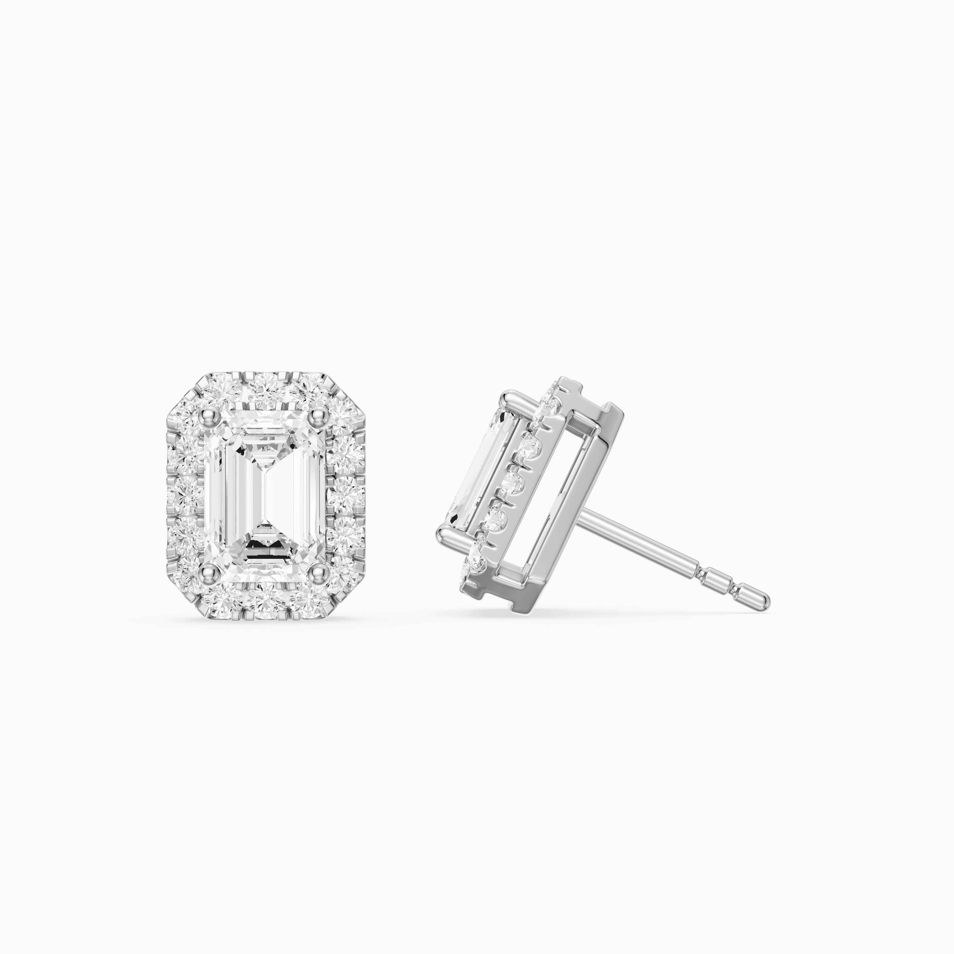 Briseis Emerald Cut Lab Grown Diamond Halo Frame Stud Earrings