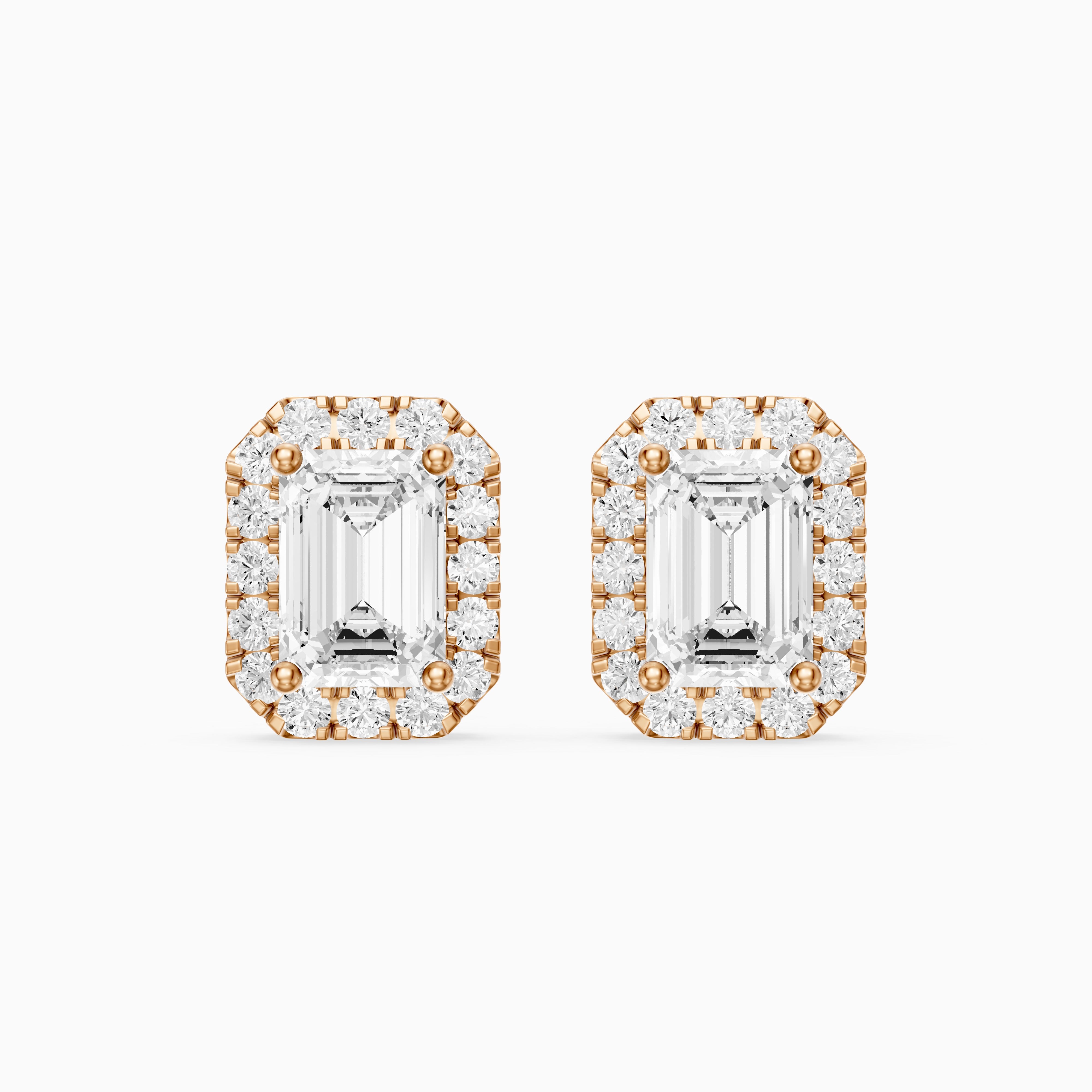 Briseis Emerald Cut Lab Grown Diamond Halo Frame Stud Earrings