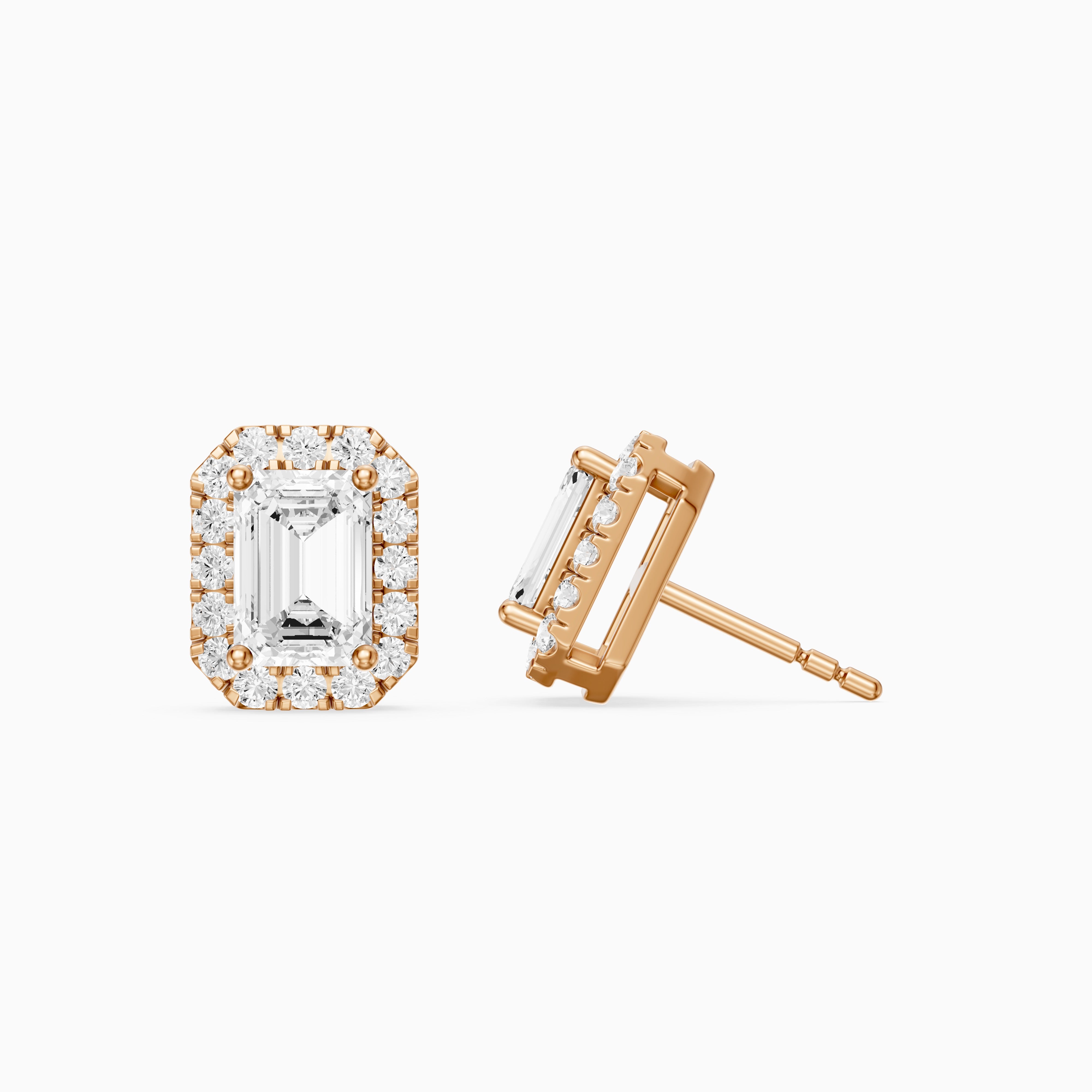 Briseis Emerald Cut Lab Grown Diamond Halo Frame Stud Earrings