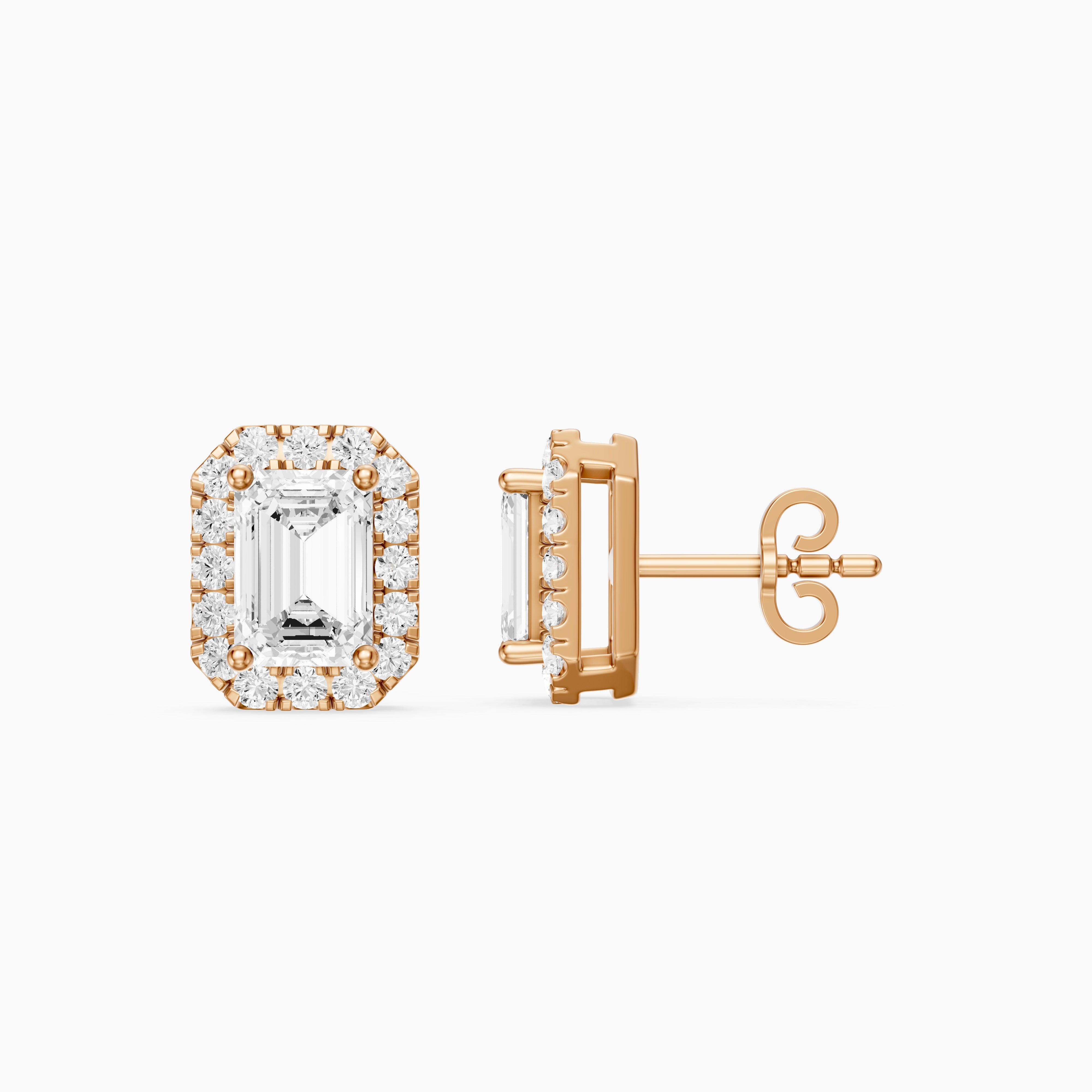 Briseis Emerald Cut Lab Grown Diamond Halo Frame Stud Earrings