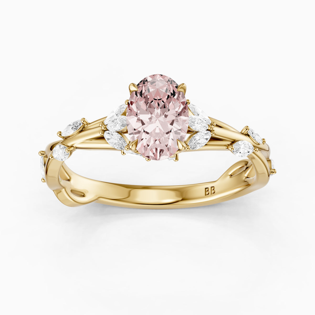 Brenna Oval Cut Secret Garden Pink Lab Grown Diamond Ring with Side Stones