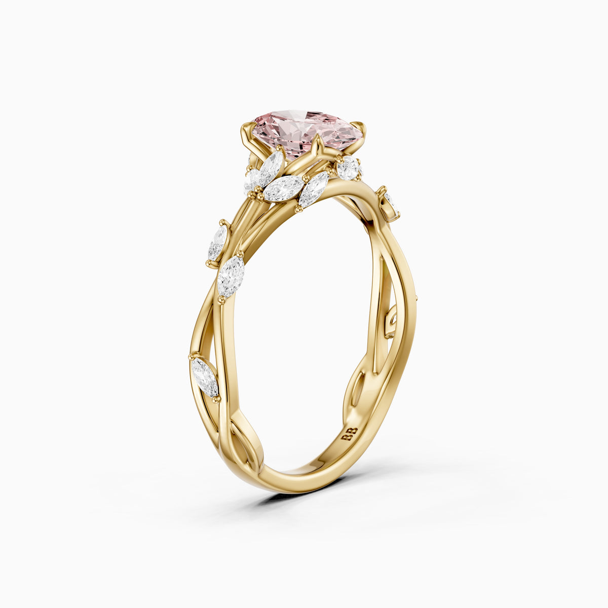 Brenna Oval Cut Secret Garden Pink Lab Grown Diamond Ring with Side Stones