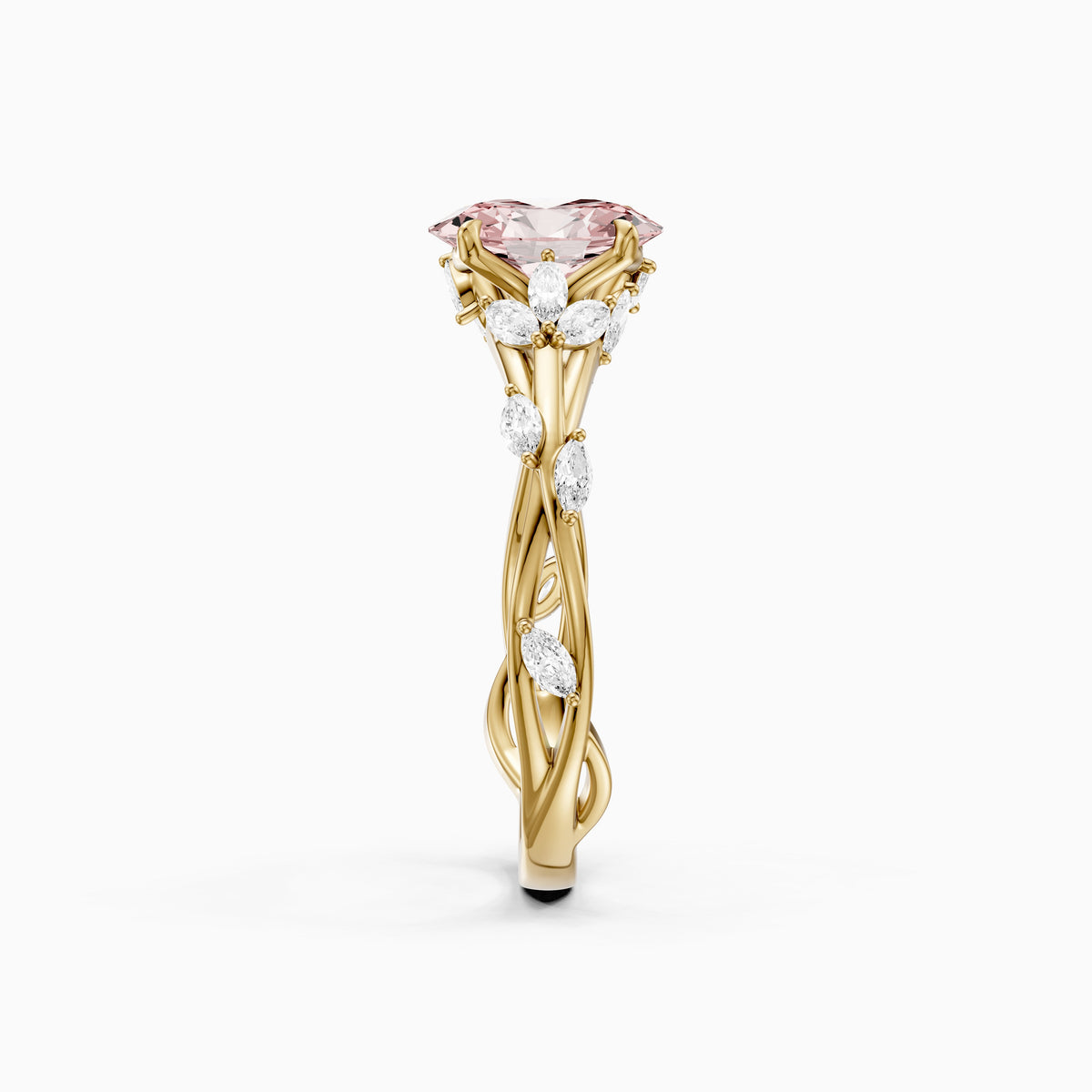 Brenna Oval Cut Secret Garden Pink Lab Grown Diamond Ring with Side Stones