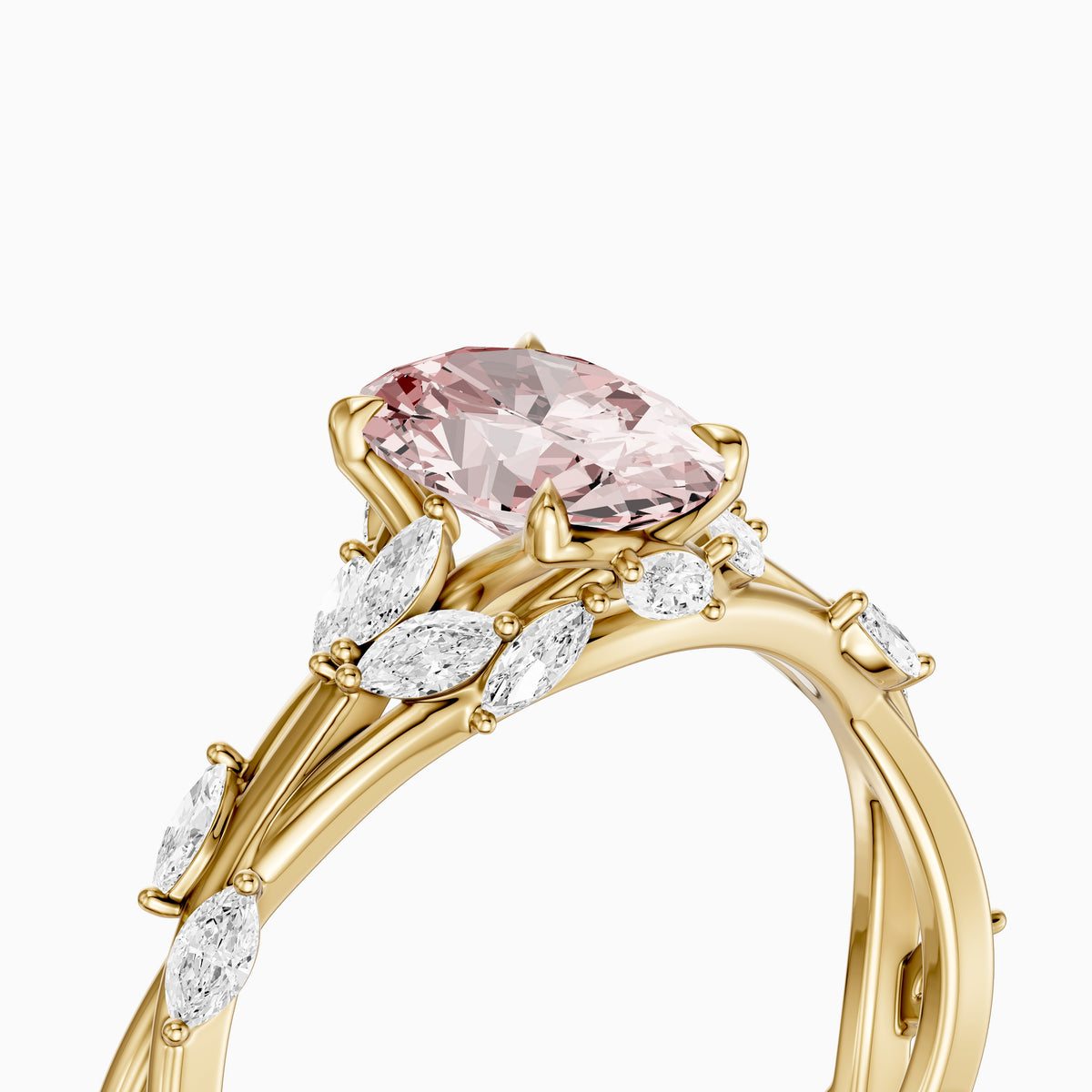 Brenna Oval Cut Secret Garden Pink Lab Grown Diamond Ring with Side Stones