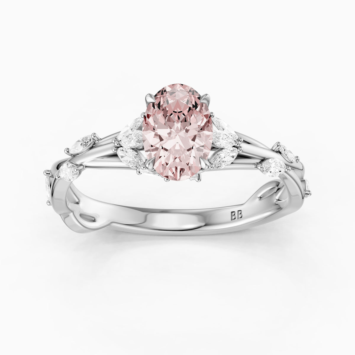 Brenna Oval Cut Secret Garden Pink Lab Grown Diamond Ring with Side Stones