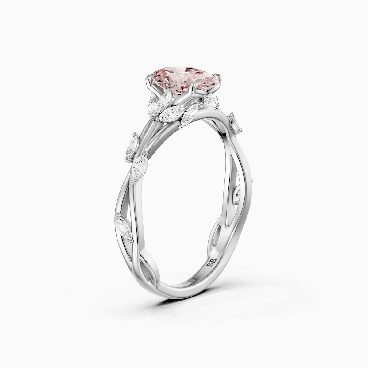 Brenna Oval Cut Secret Garden Pink Lab Grown Diamond Ring with Side Stones