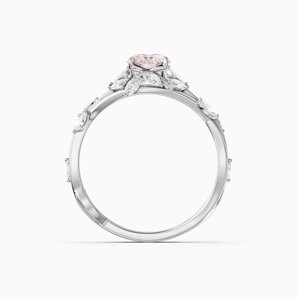 Brenna Oval Cut Secret Garden Pink Lab Grown Diamond Ring with Side Stones