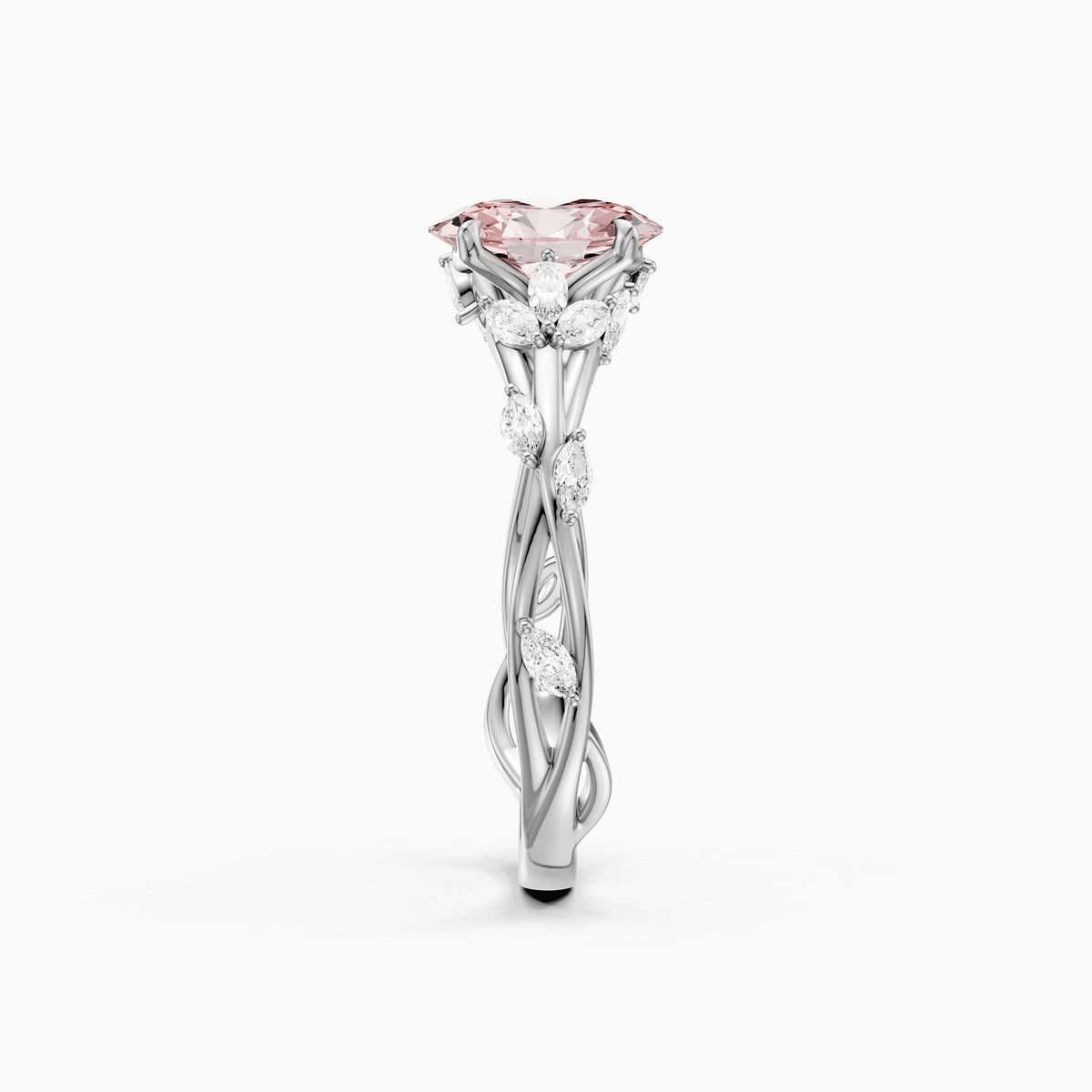 Brenna Oval Cut Secret Garden Pink Lab Grown Diamond Ring with Side Stones