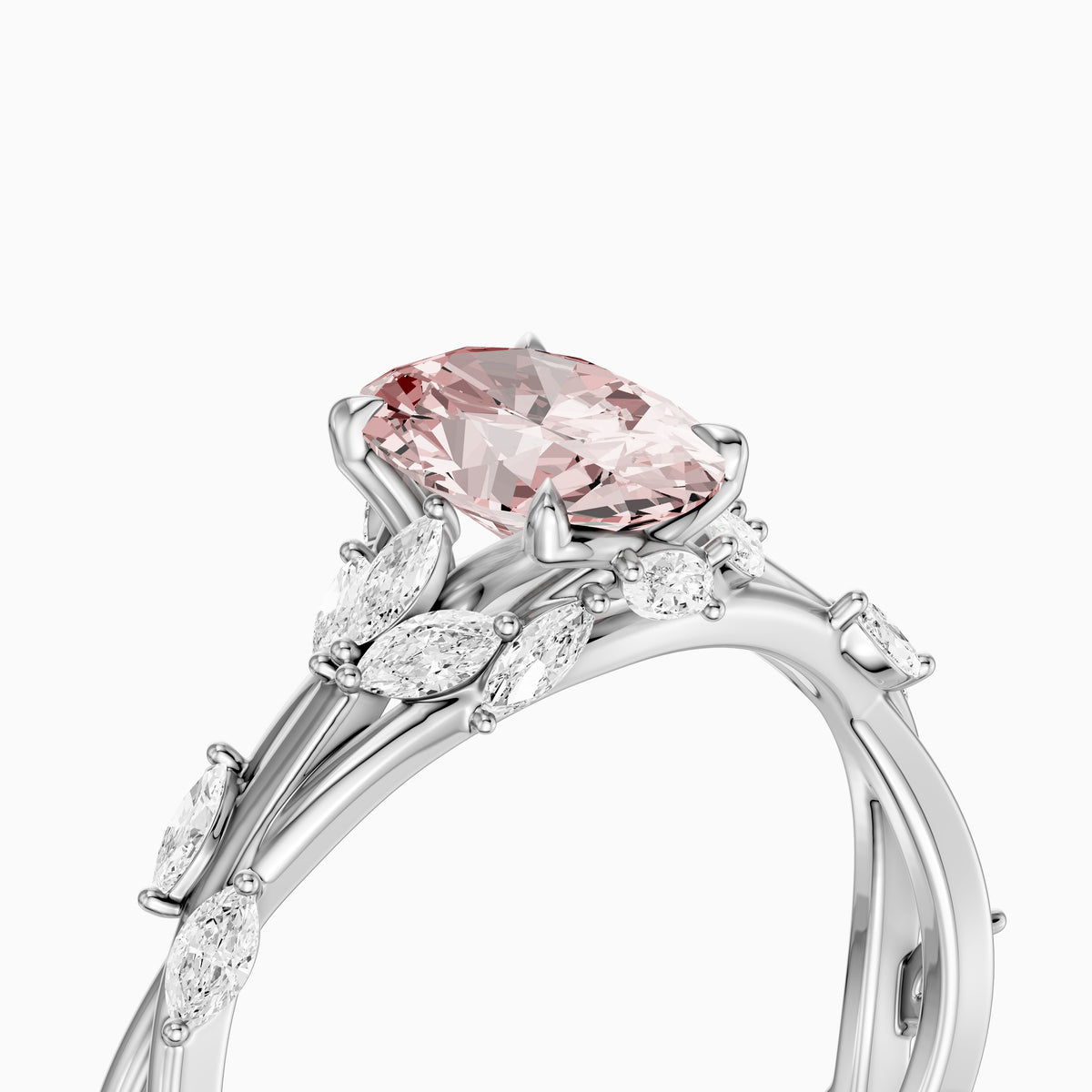 Brenna Oval Cut Secret Garden Pink Lab Grown Diamond Ring with Side Stones