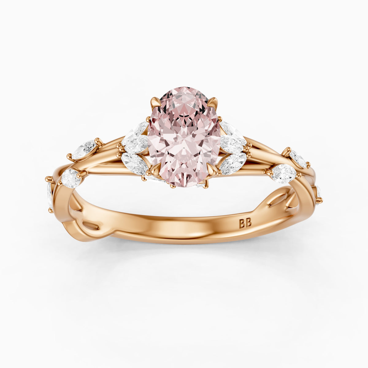 Brenna Oval Cut Secret Garden Pink Lab Grown Diamond Ring with Side Stones