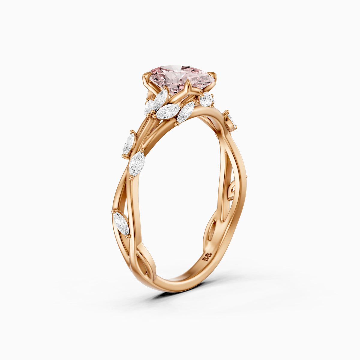 Brenna Oval Cut Secret Garden Pink Lab Grown Diamond Ring with Side Stones