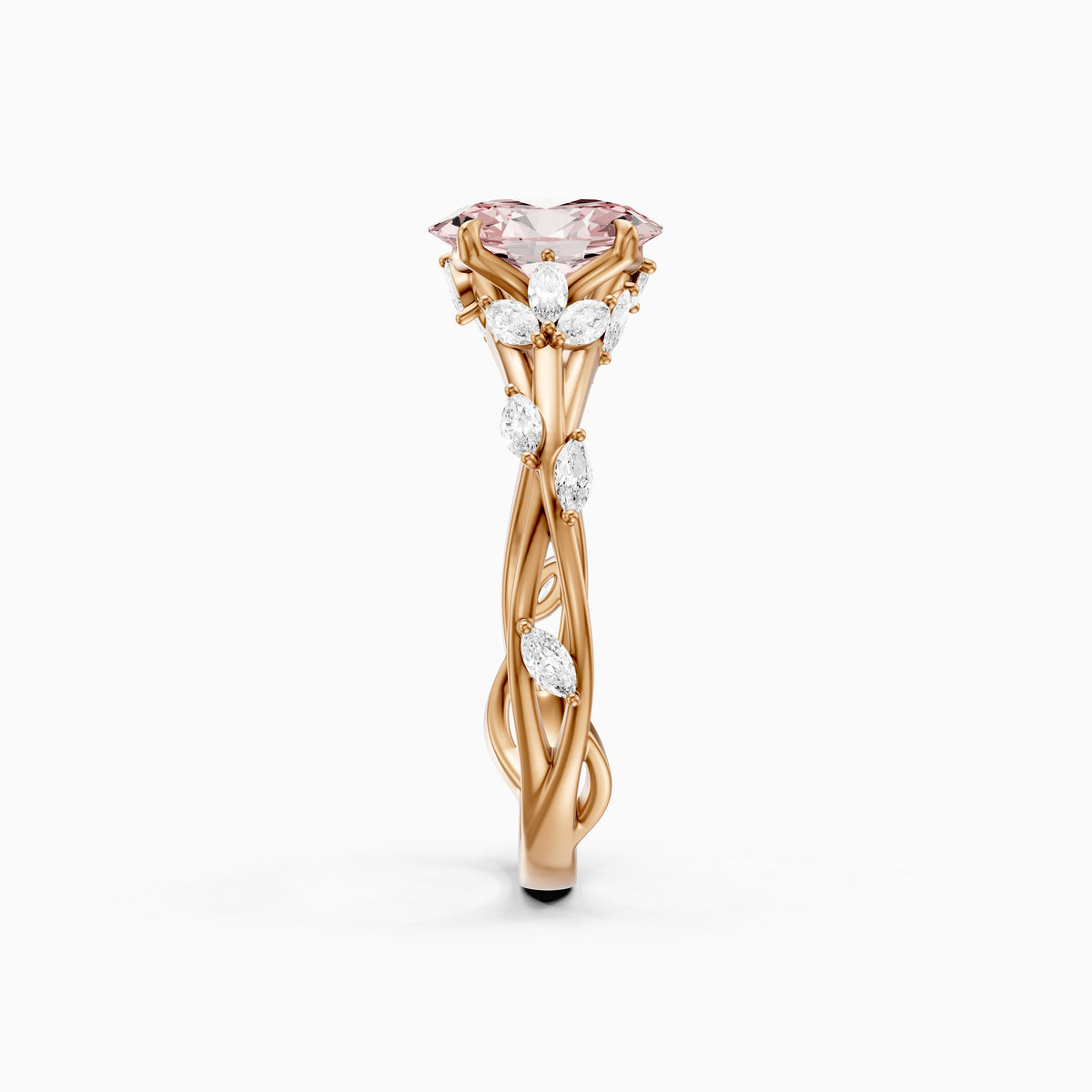 Brenna Oval Cut Secret Garden Pink Lab Grown Diamond Ring with Side Stones