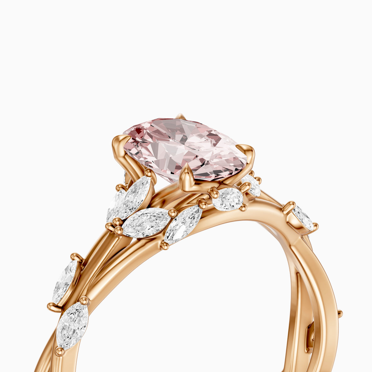 Brenna Oval Cut Secret Garden Pink Lab Grown Diamond Ring with Side Stones