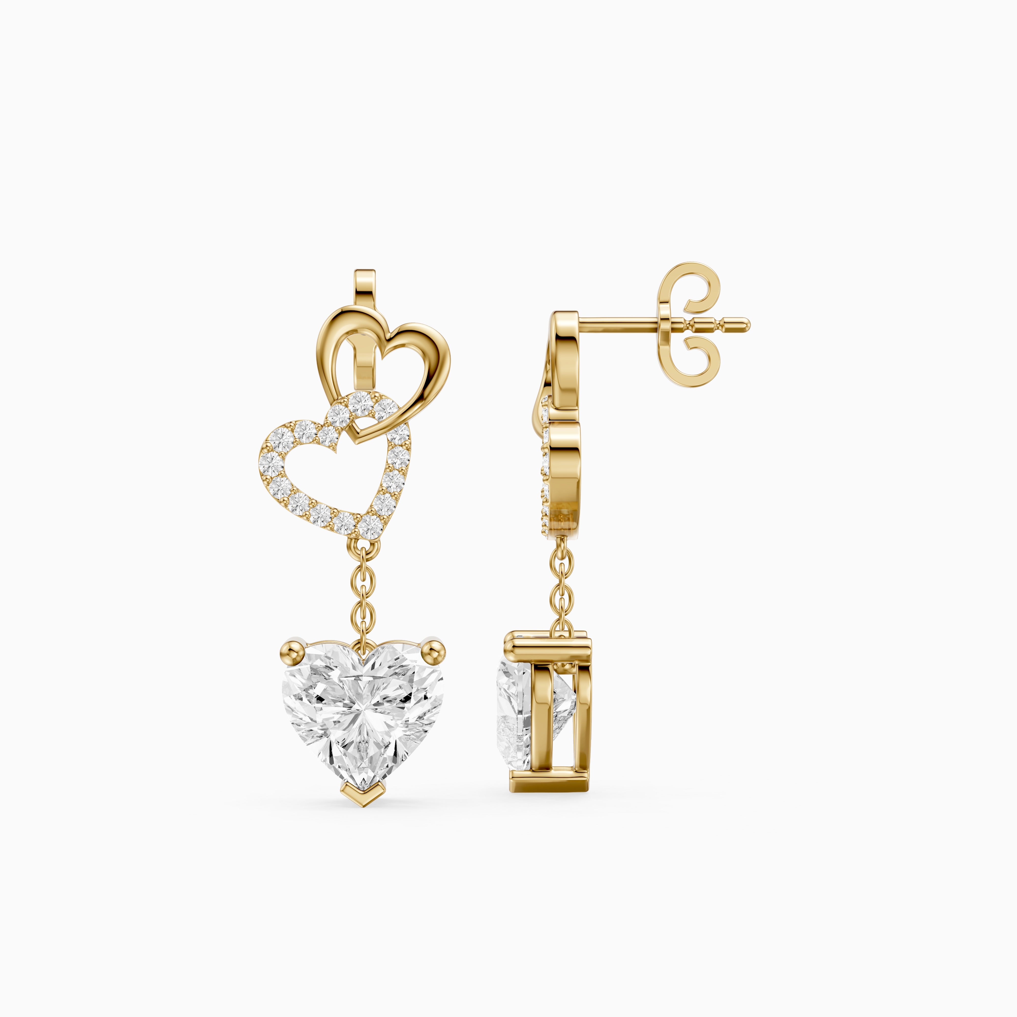 Luella Heart Shaped and Round Lab Grown Diamond Dangle Earrings