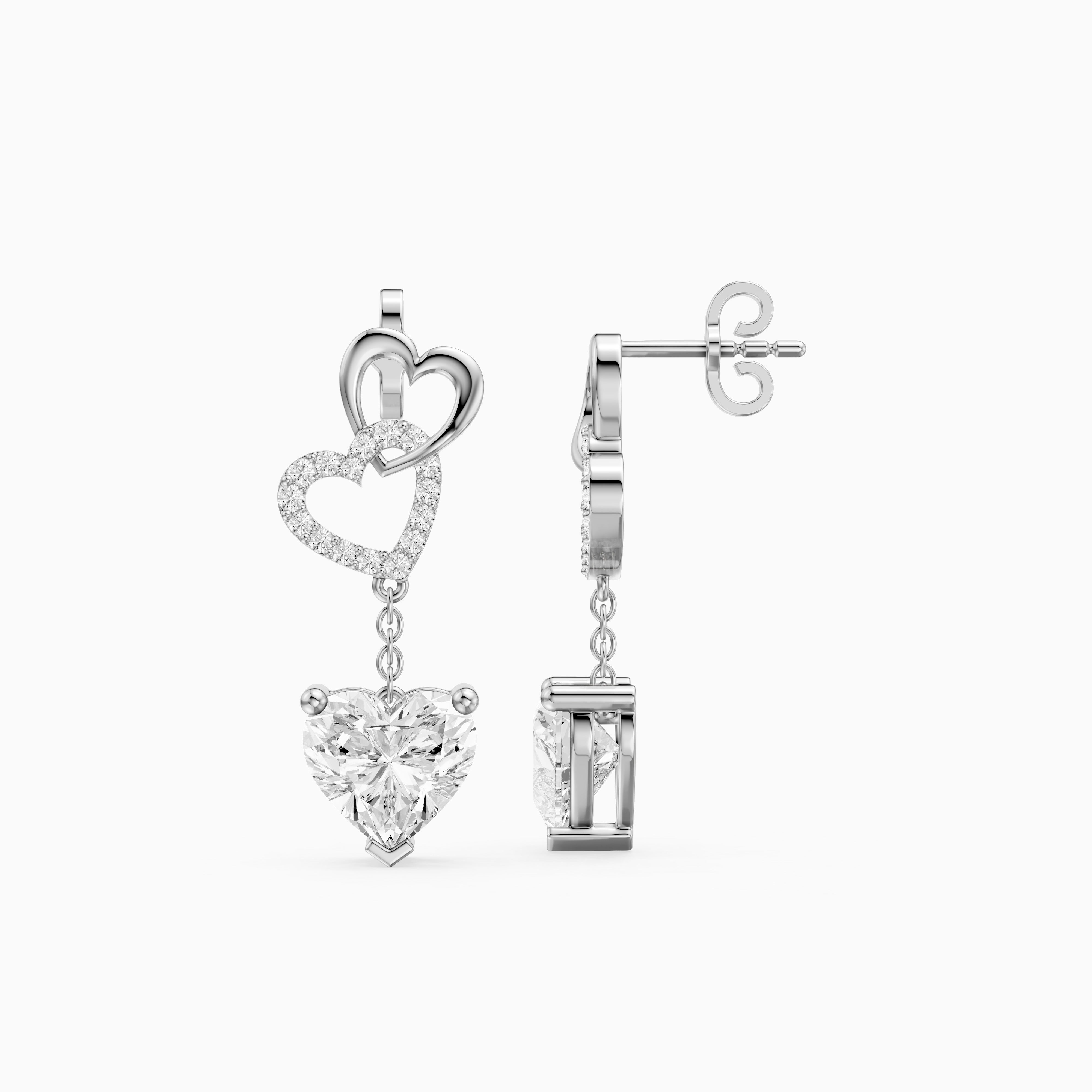 Luella Heart Shaped and Round Lab Grown Diamond Dangle Earrings
