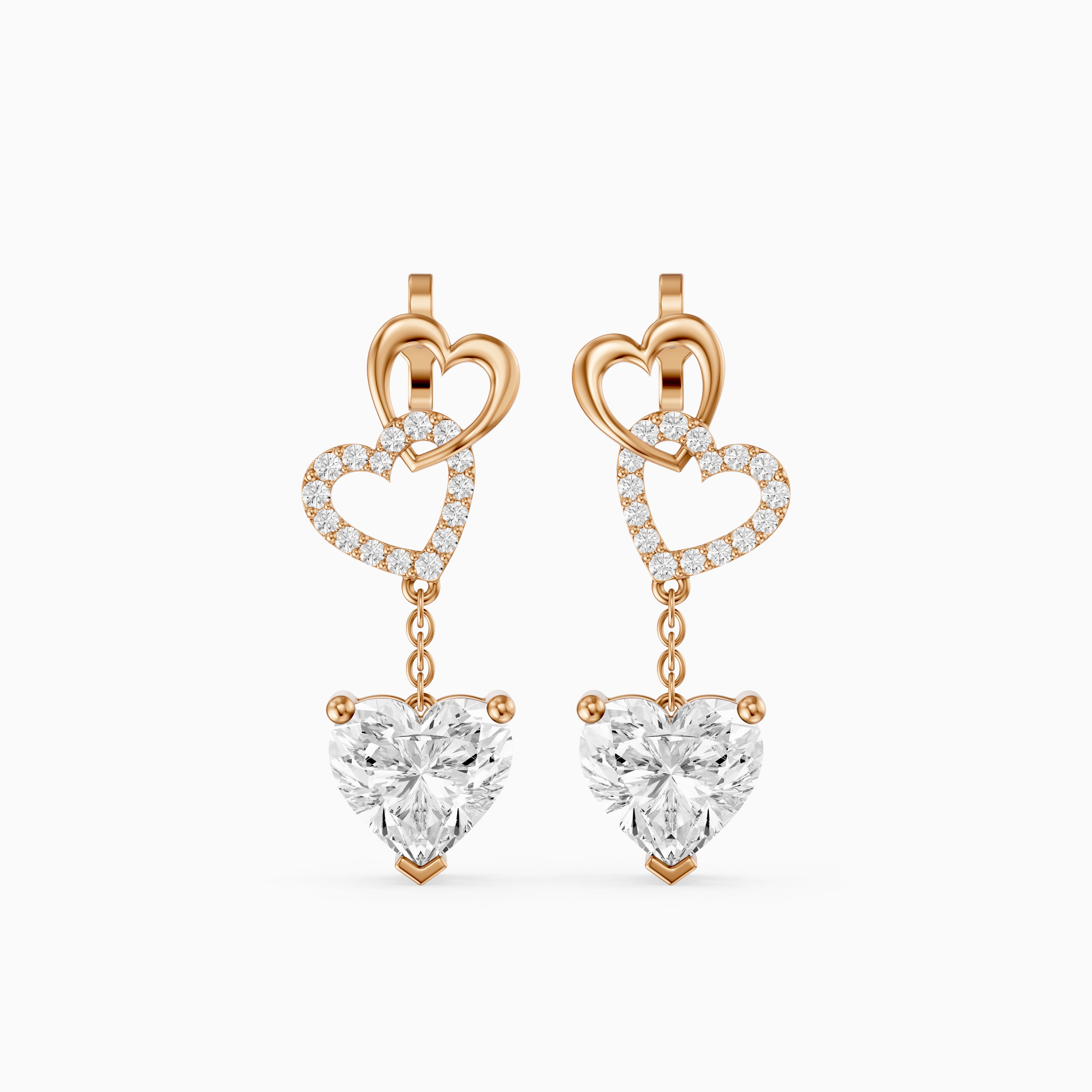 Luella Heart Shaped and Round Lab Grown Diamond Dangle Earrings