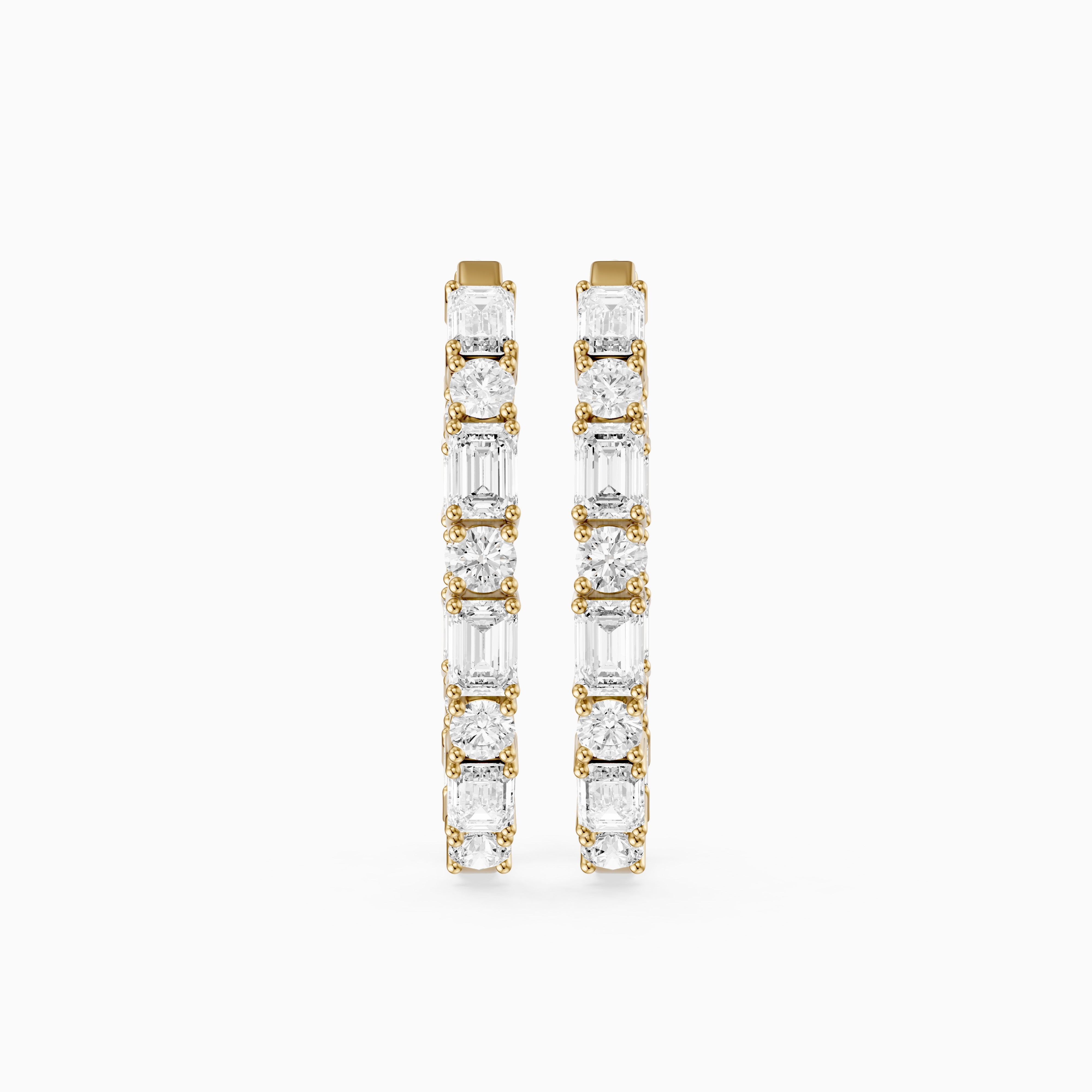 Kleio Emerald Cut and Round Cut Diamond Inside Out Hoop Earrings