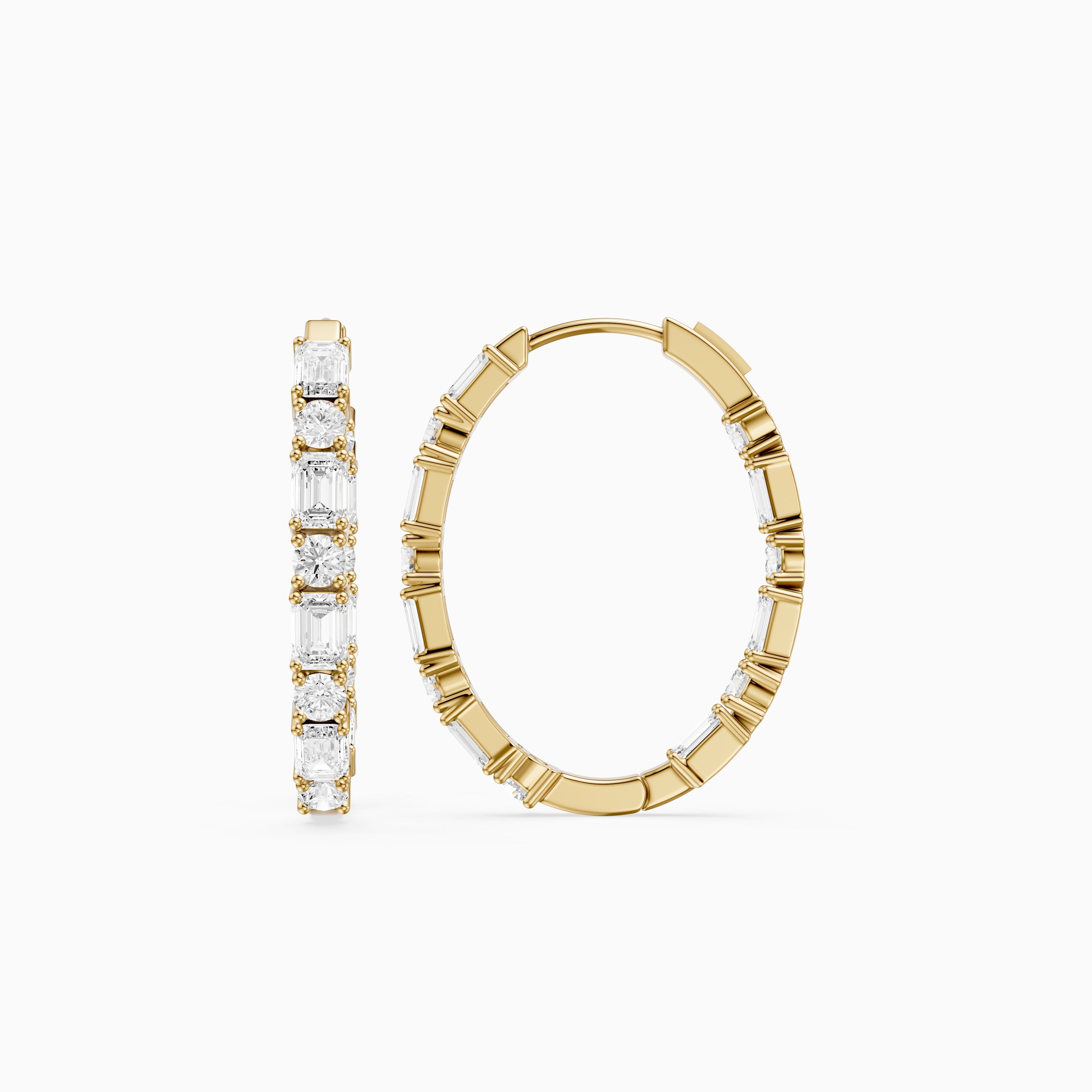 Kleio Emerald Cut and Round Cut Diamond Inside Out Hoop Earrings