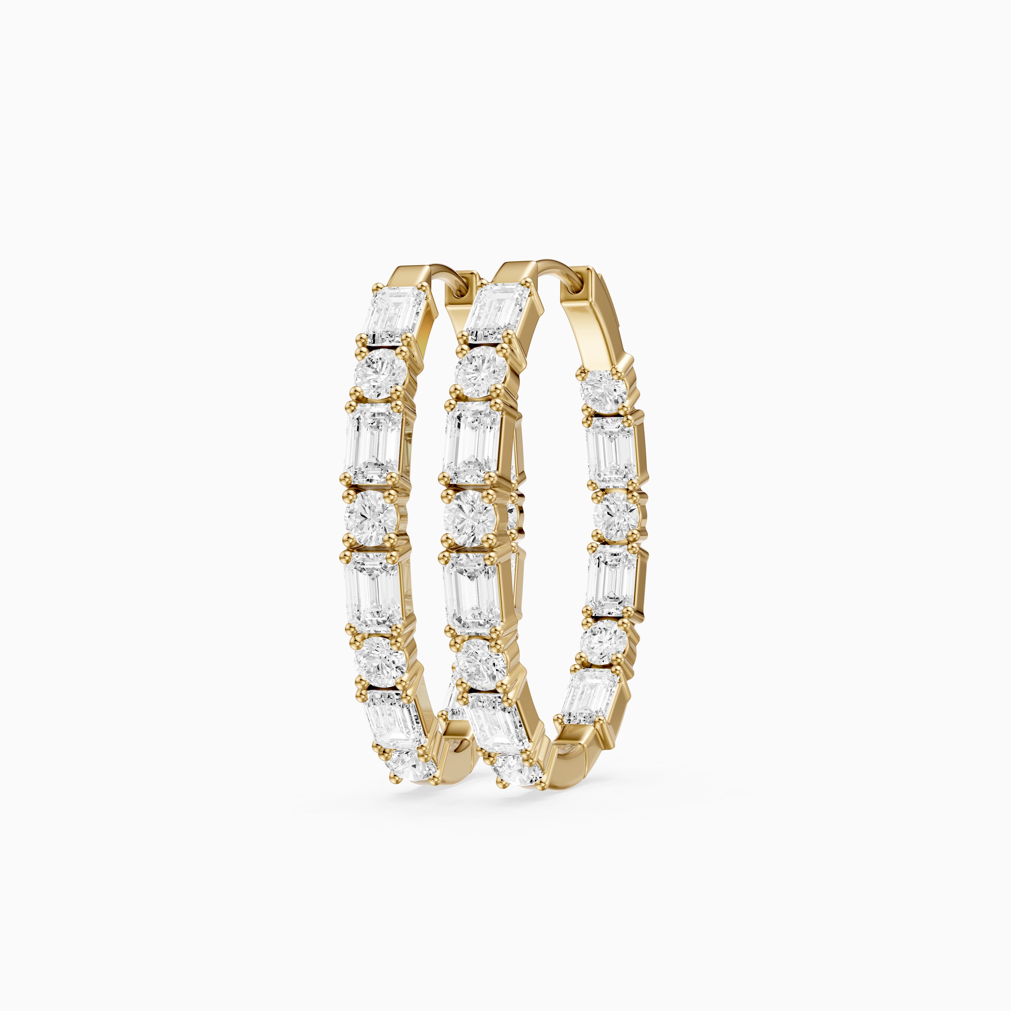 Kleio Emerald Cut and Round Cut Diamond Inside Out Hoop Earrings