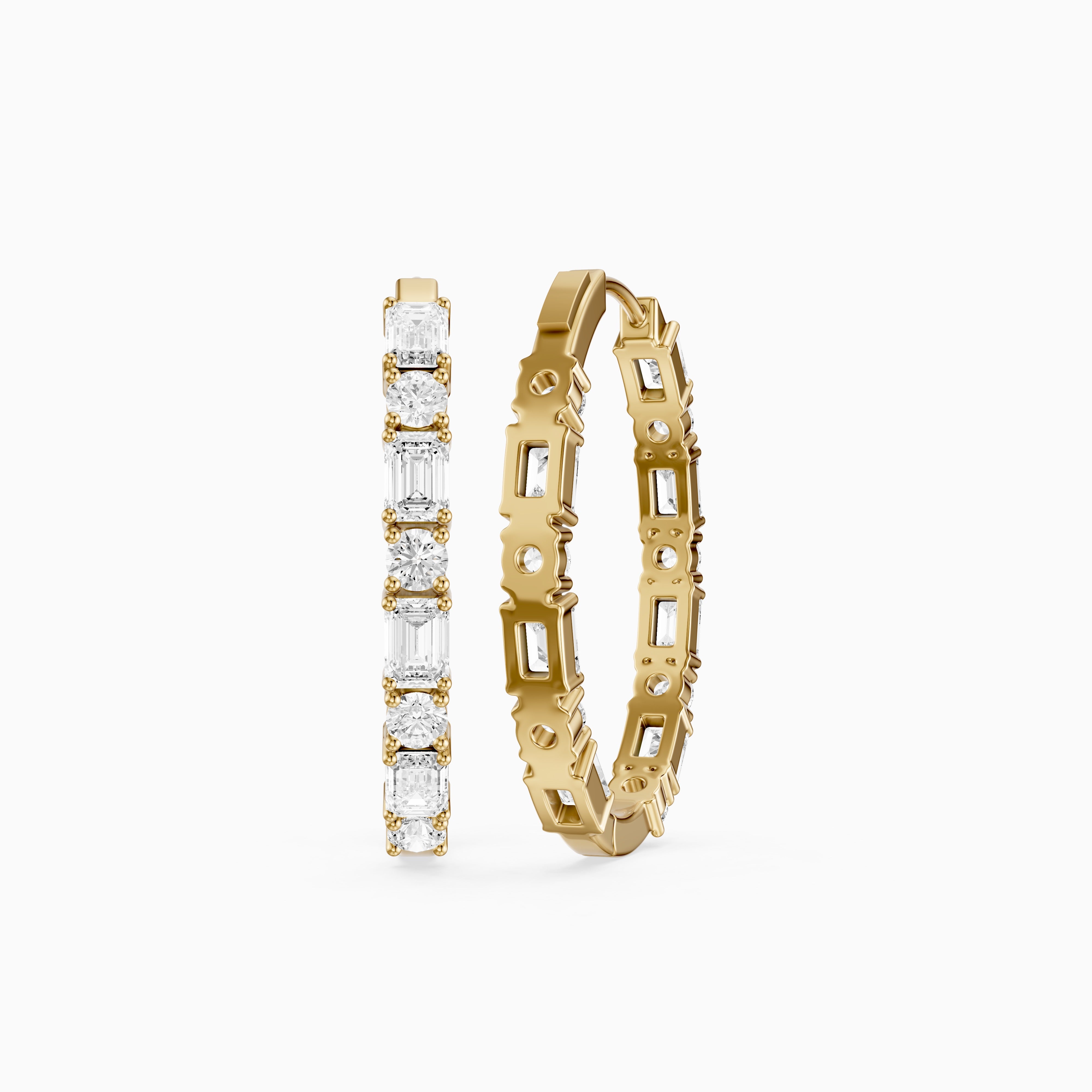 Kleio Emerald Cut and Round Cut Diamond Inside Out Hoop Earrings