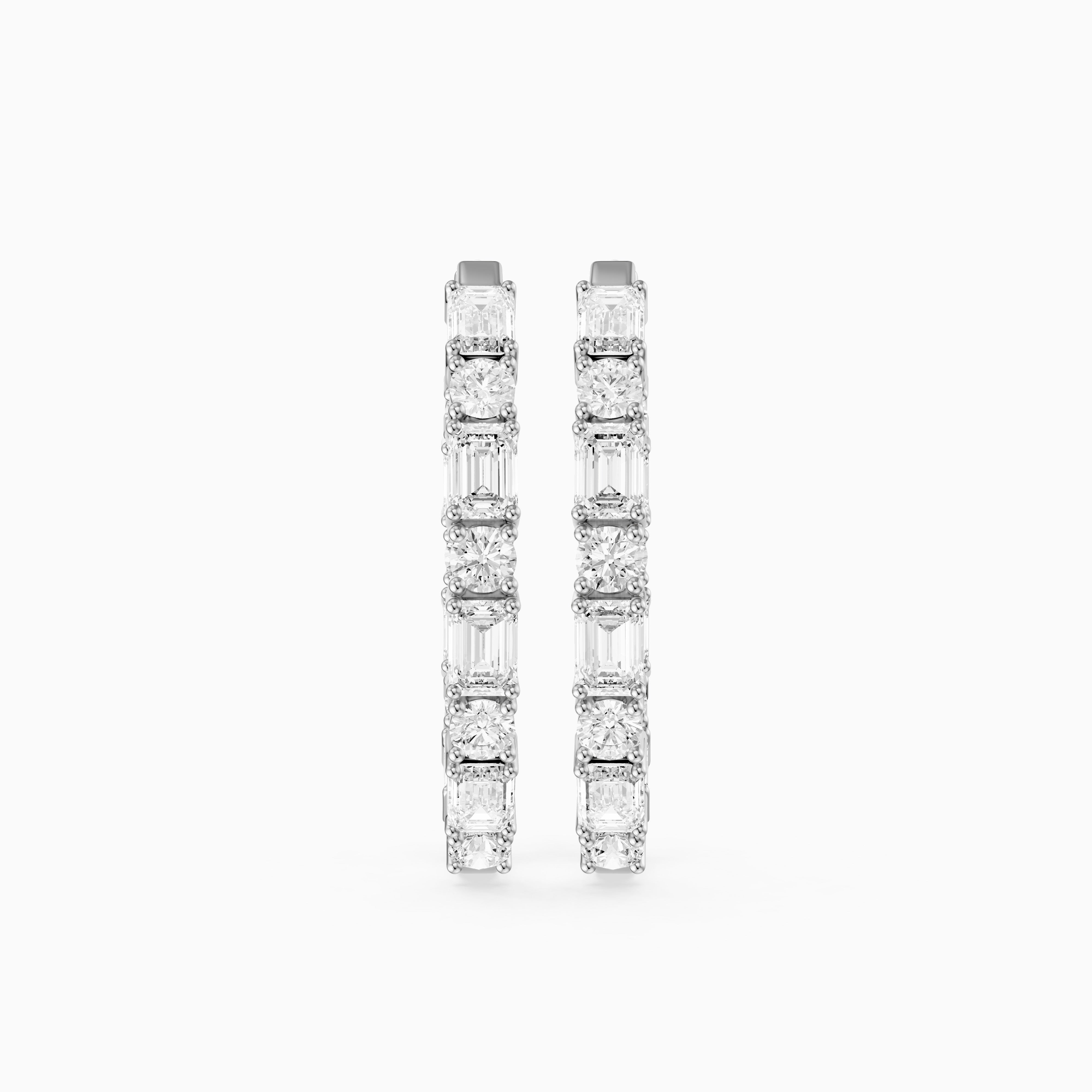 Kleio Emerald Cut and Round Cut Diamond Inside Out Hoop Earrings